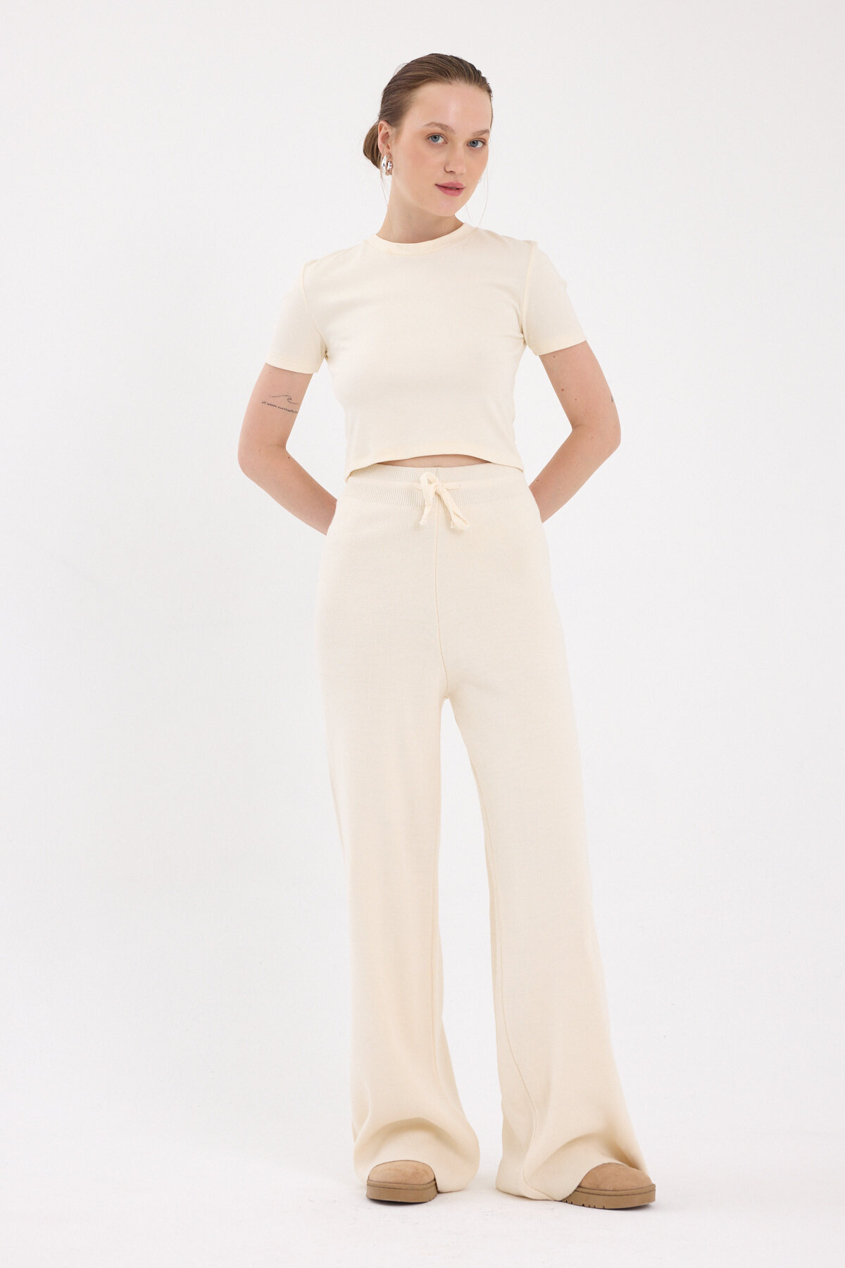 Natural Yüksek Bel Triko Palazzo Kadın Pantolon 2251 - RAYS