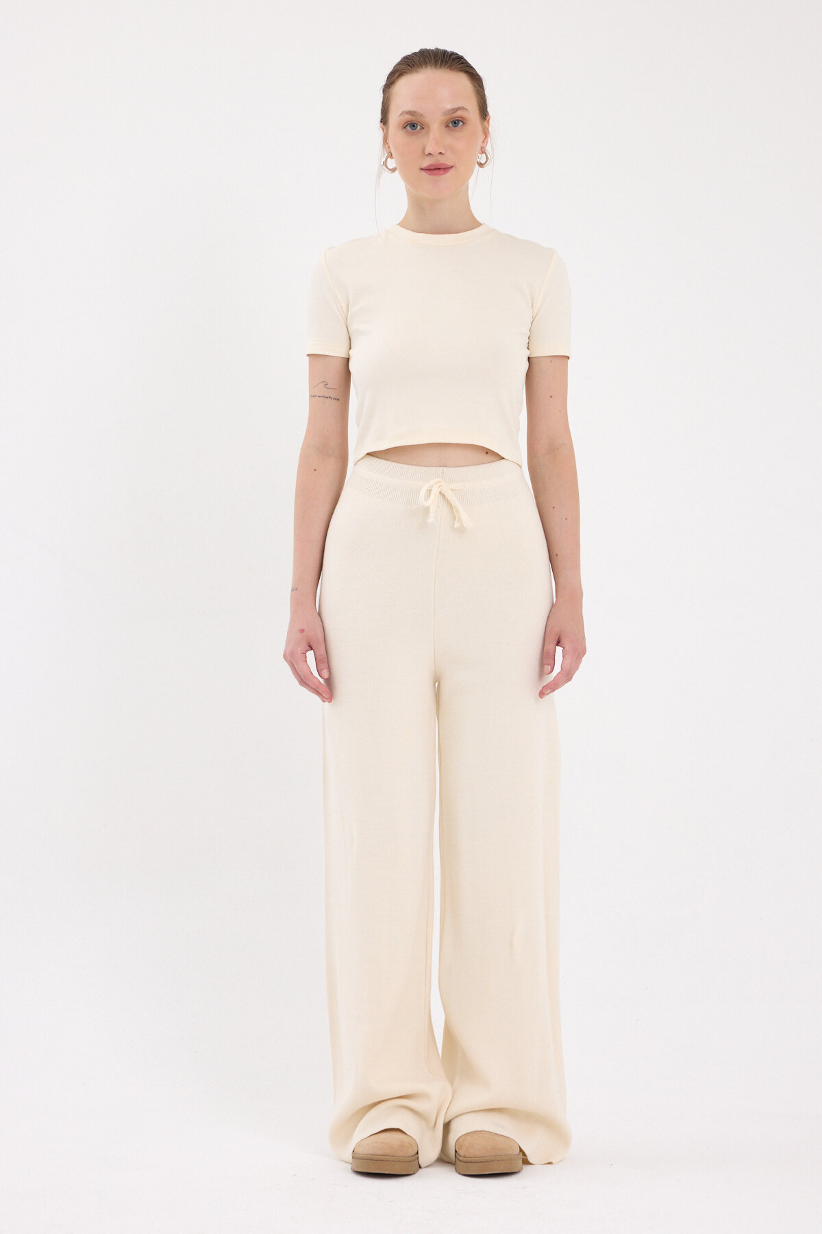 Natural Yüksek Bel Triko Palazzo Kadın Pantolon 2251 - RAYS