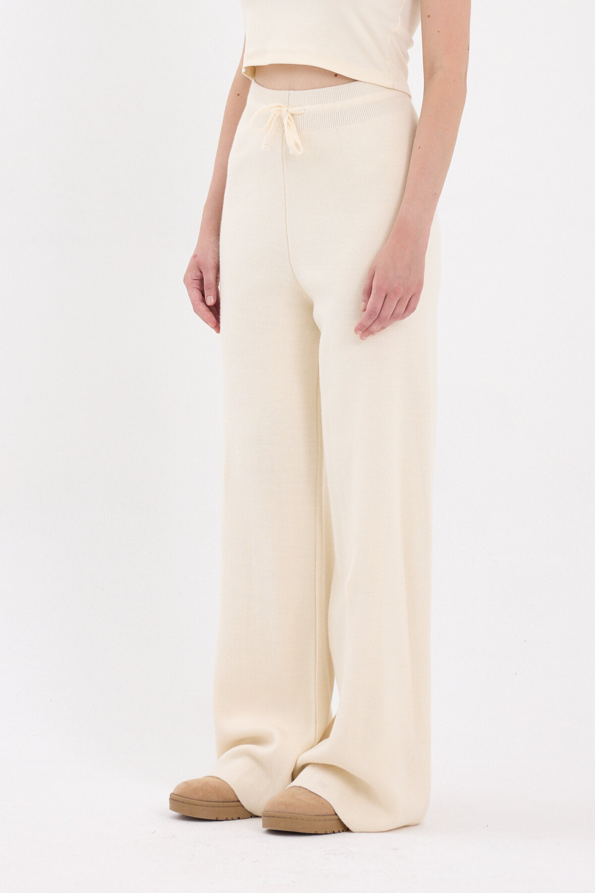 Natural Yüksek Bel Triko Palazzo Kadın Pantolon 2251 - RAYS