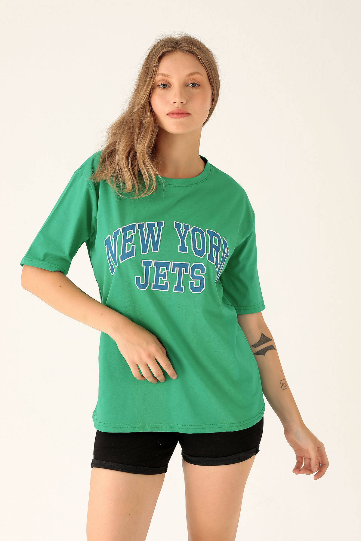 New York Jets Yazılı Tişört - 1544 Benetton Yeşili - 1
