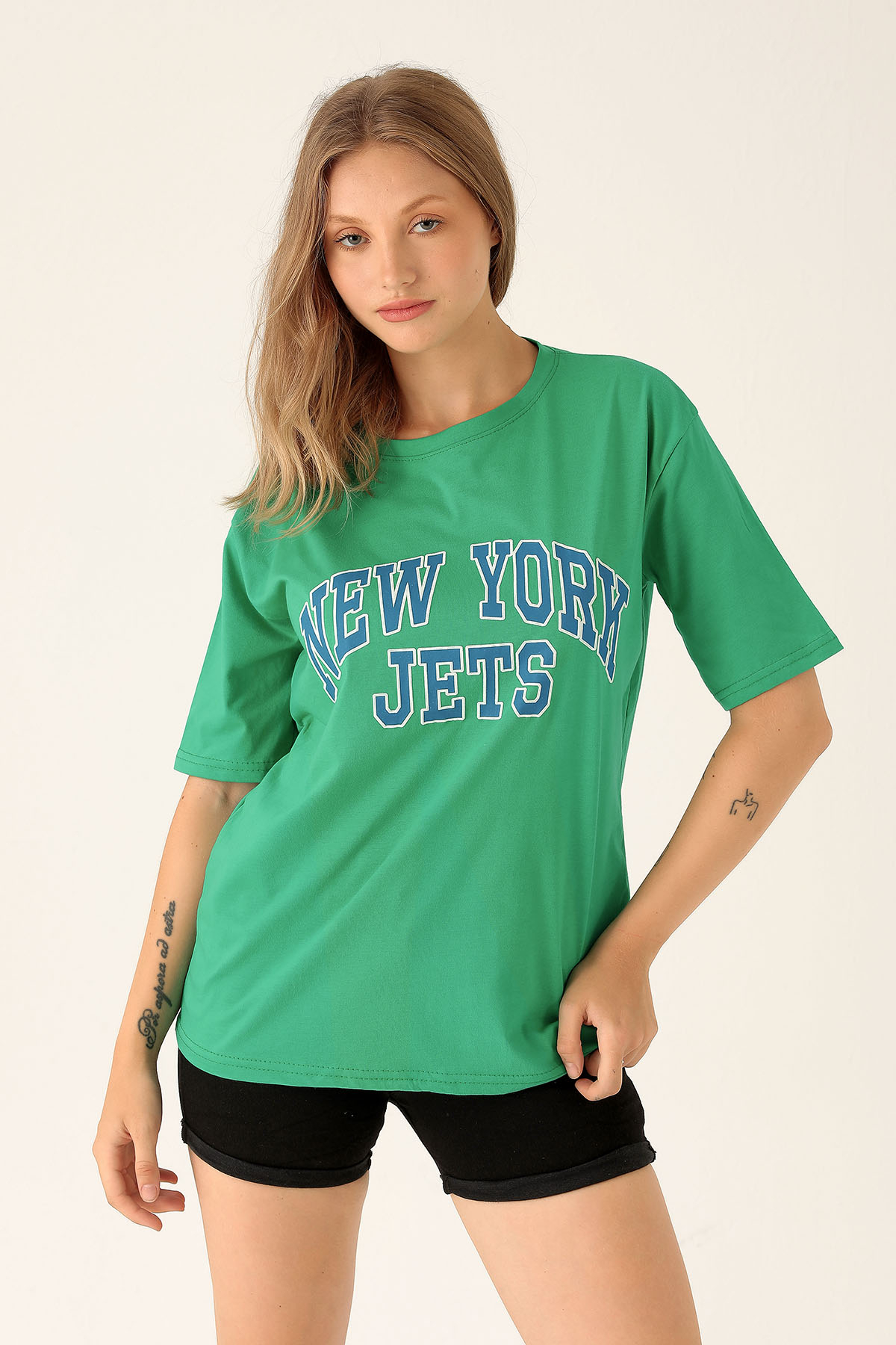 New York Jets Yazılı Tişört - 1544 Benetton Yeşili - 2