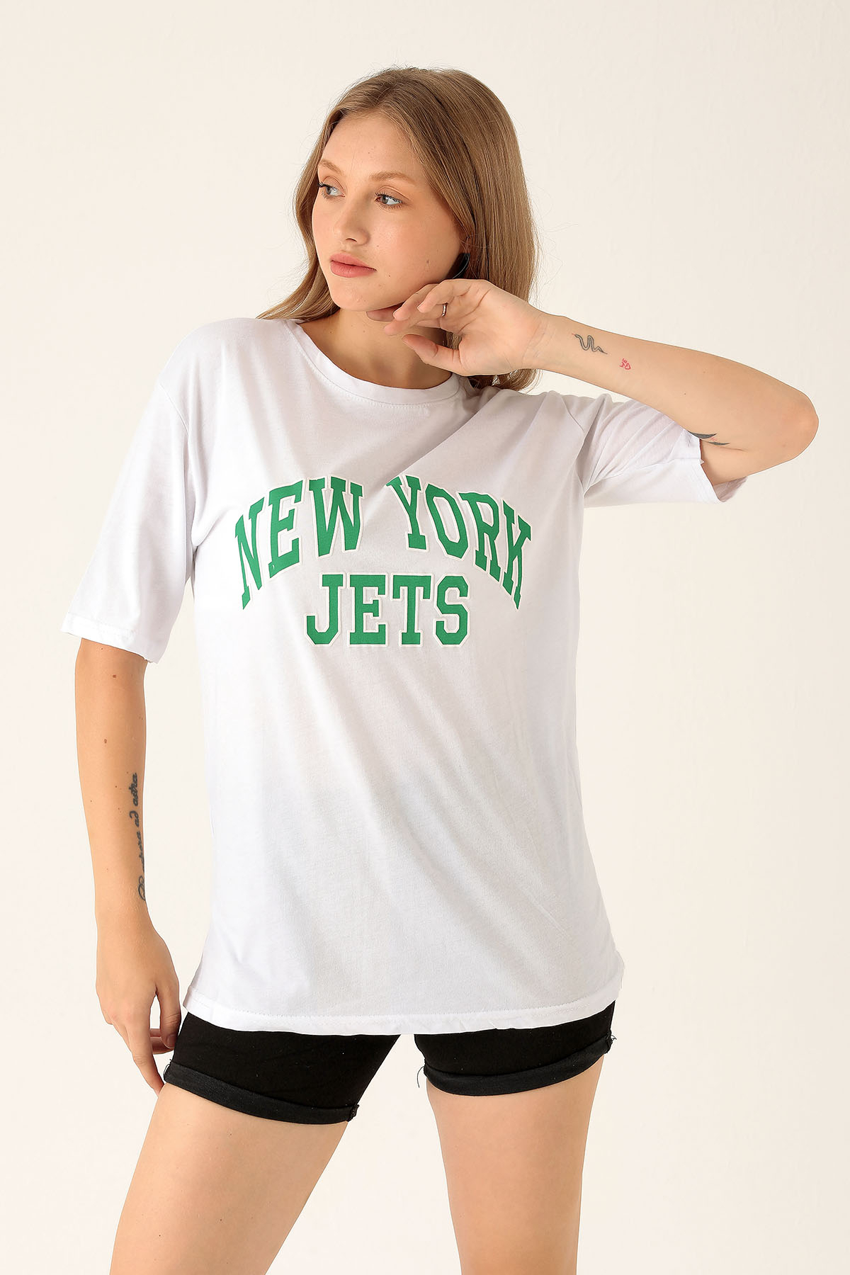 New York Jets Yazılı Tişört - 1544 Beyaz - 1