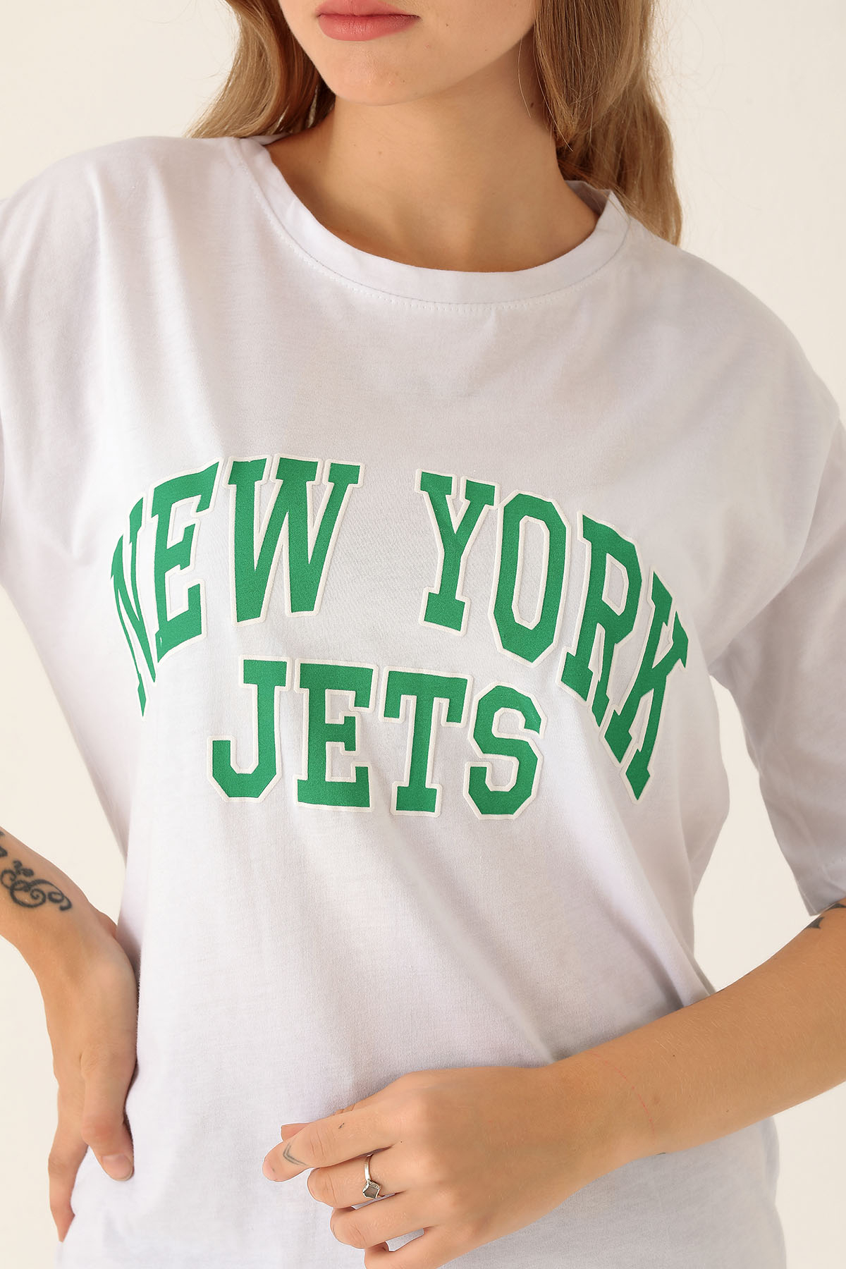 New York Jets Yazılı Tişört - 1544 Beyaz - 6