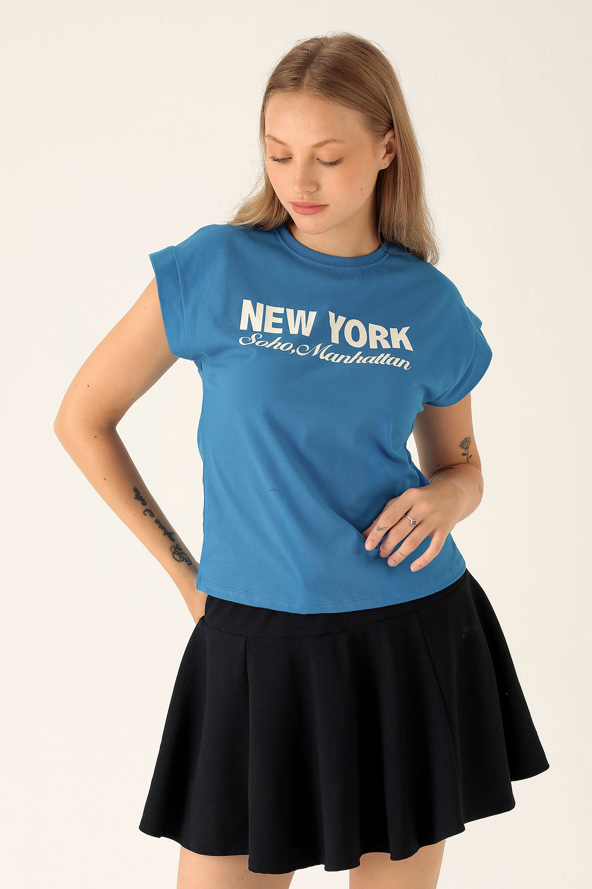 New York Tişört - 9457 Mavi - 1