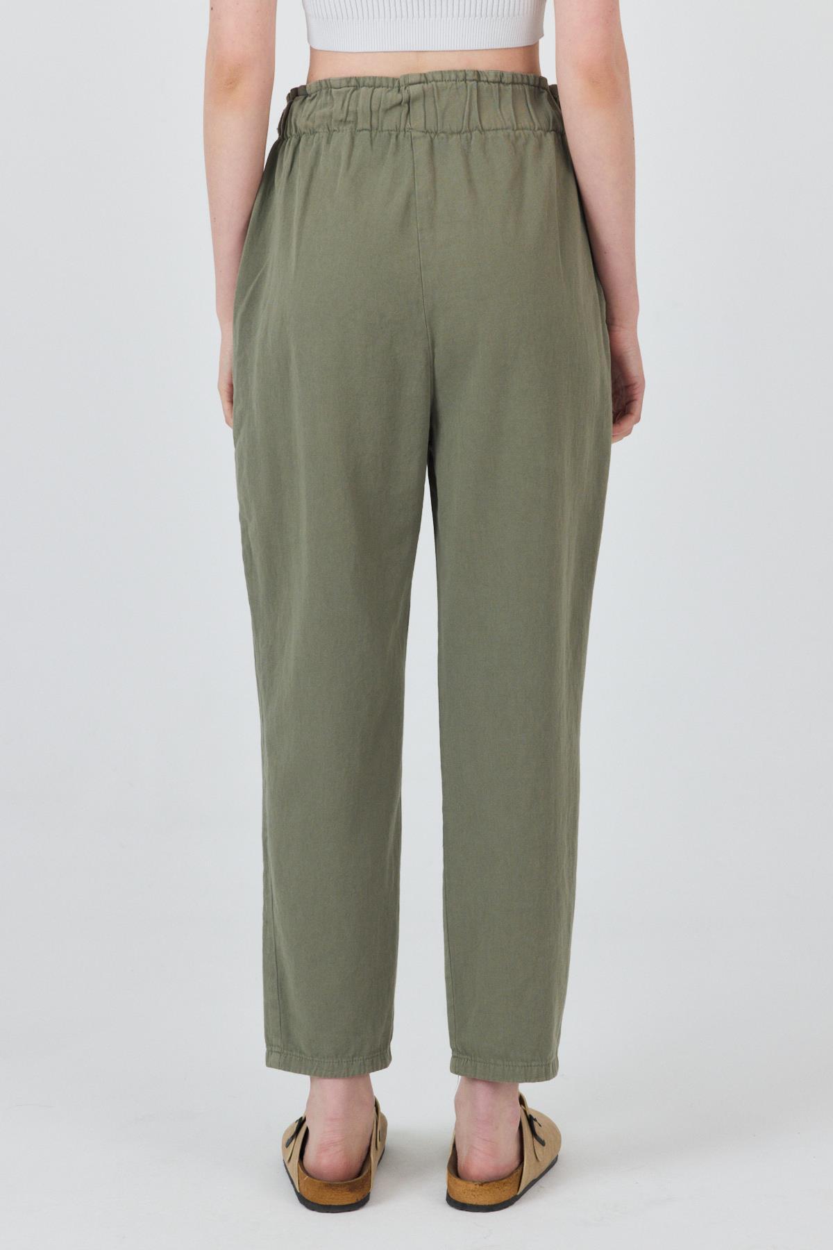 Olive Yeşili Cep Düğme Detaylı Bel Lastikli Pantolon 006 - 5