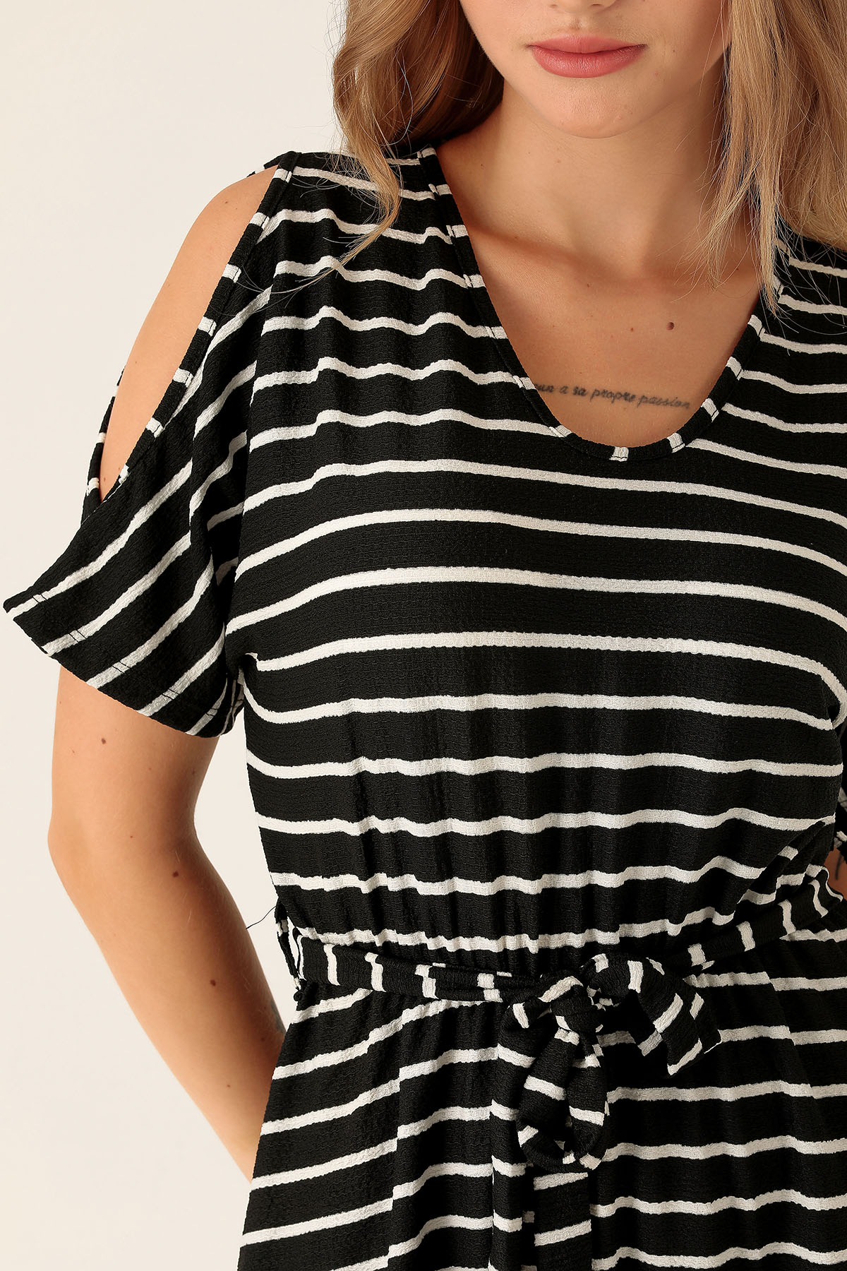 Omuz Dekolte Detay Elbise - 10613 Siyah - 6