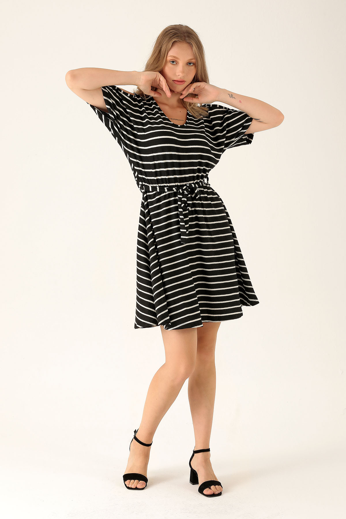 Omuz Dekolte Detay Elbise - 10613 Siyah - 3