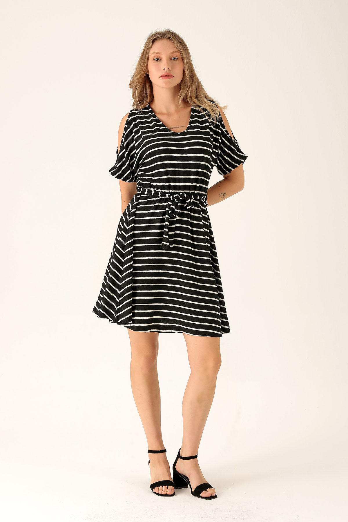 Omuz Dekolte Detay Elbise - 10613 Siyah - 4