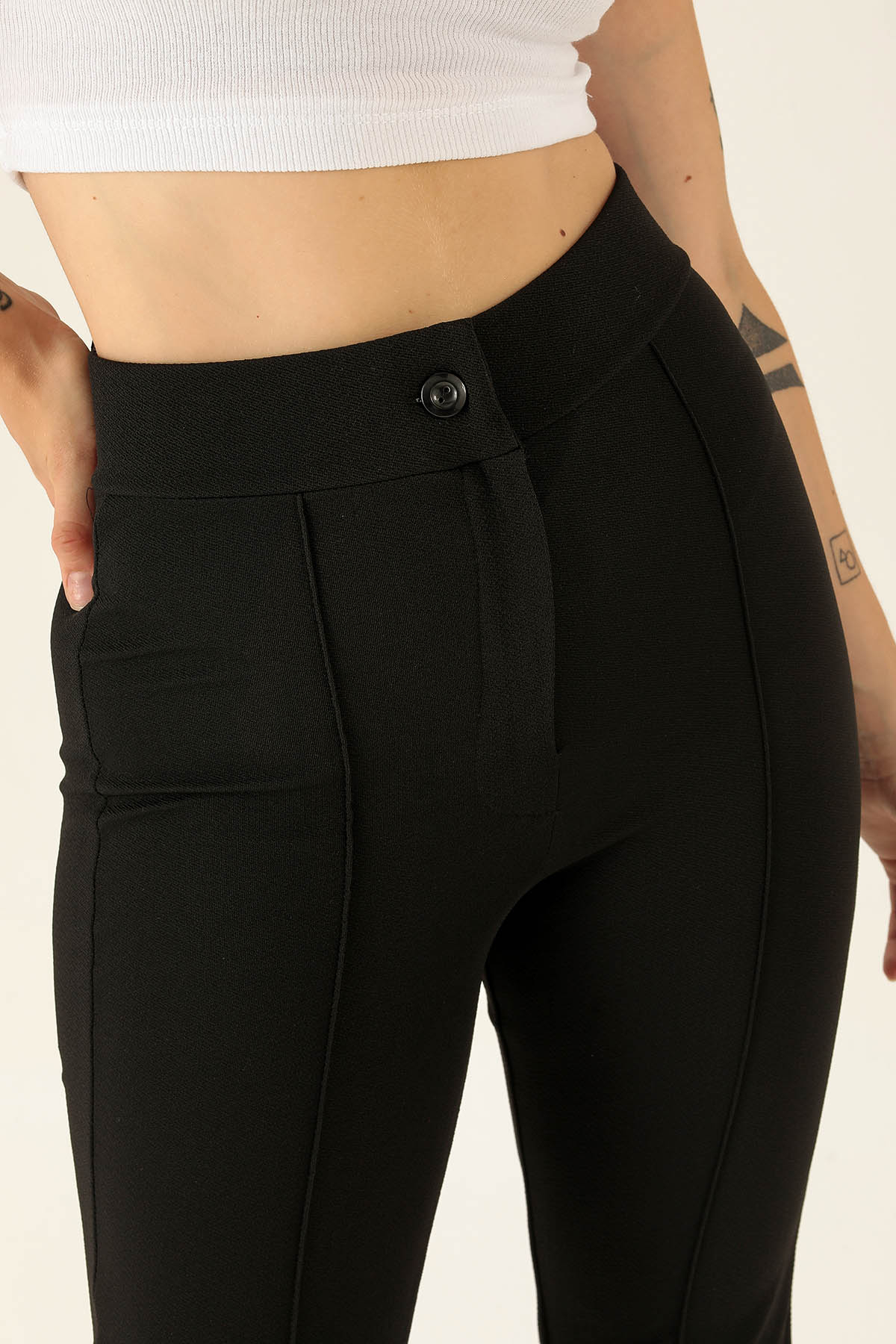 Ön Cima Detaylı Bayan Pantolon - 1240 Siyah - 6