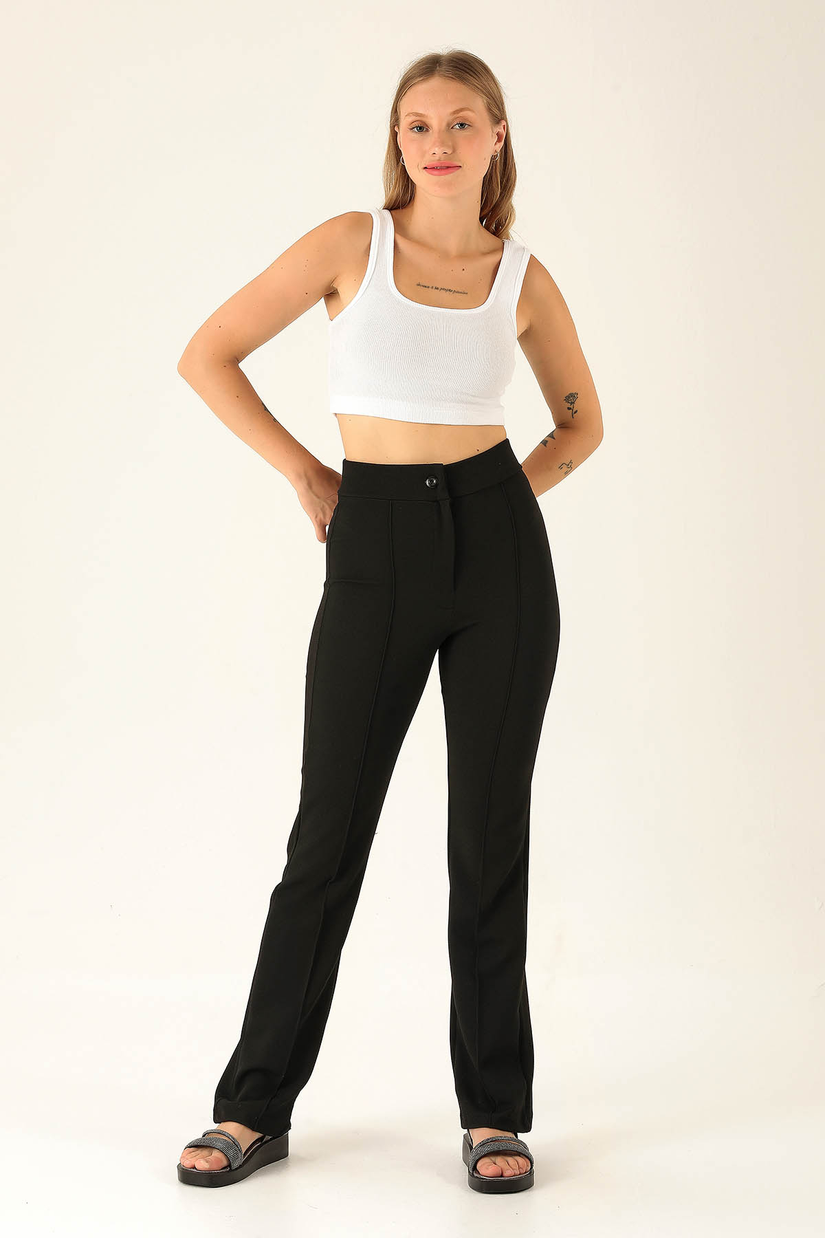 Ön Cima Detaylı Bayan Pantolon - 1240 Siyah - 1