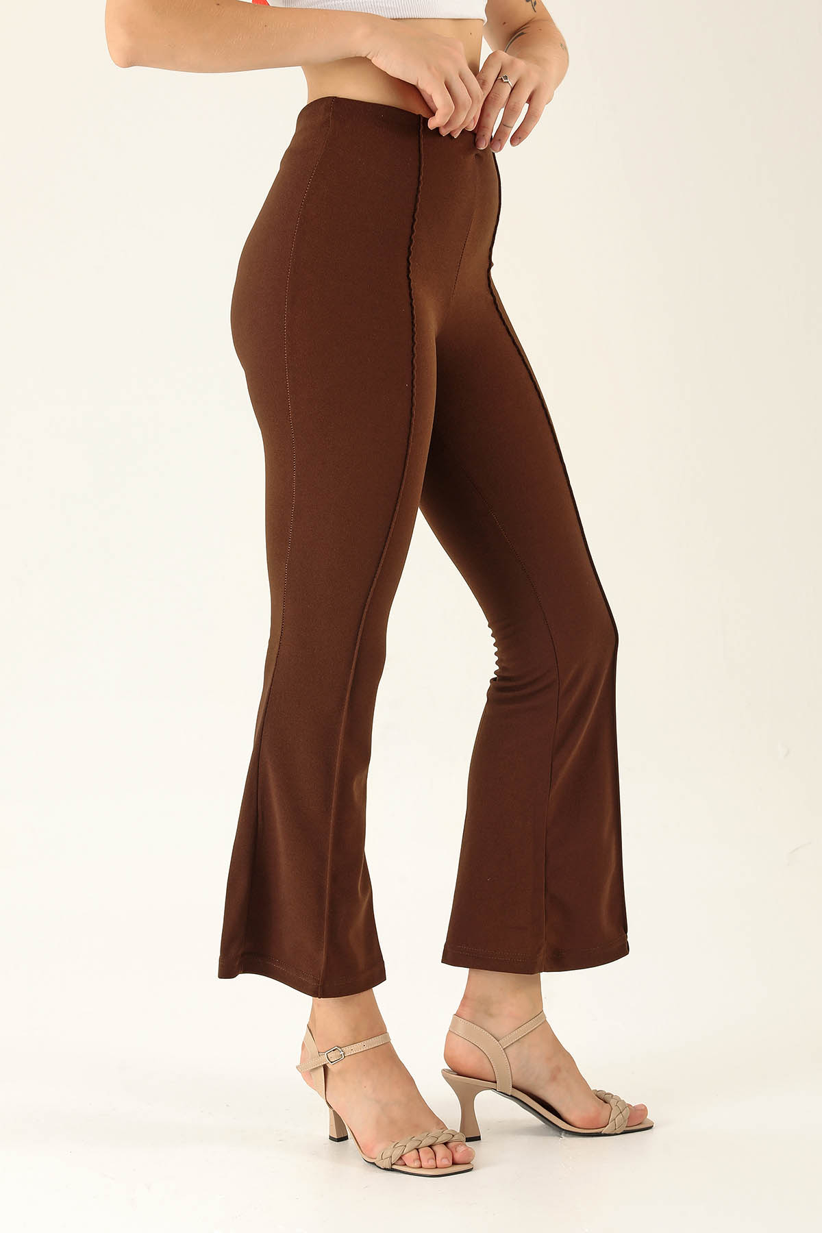 Ön Çima Detaylı İspanyol Bayan Pantolon - 2118 Acı Kahve - 4
