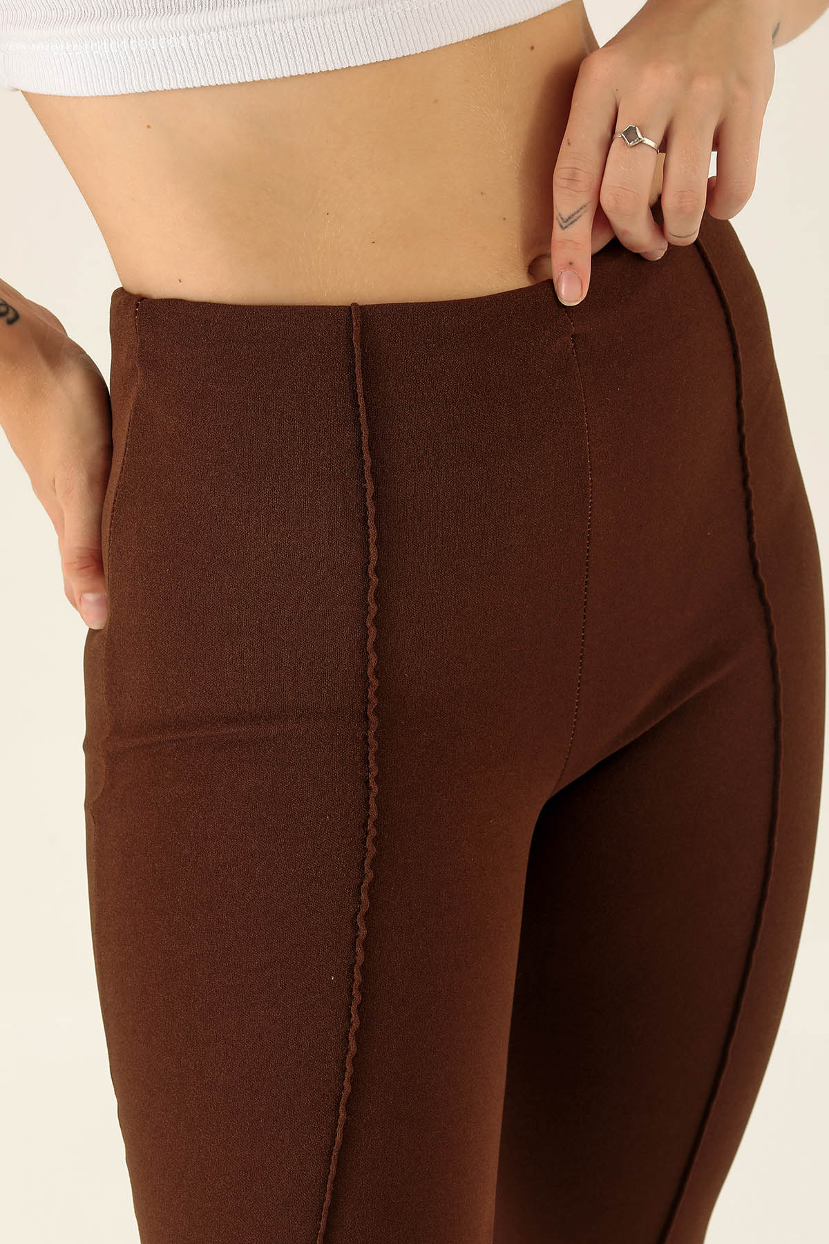 Ön Çima Detaylı İspanyol Bayan Pantolon - 2118 Acı Kahve - 6