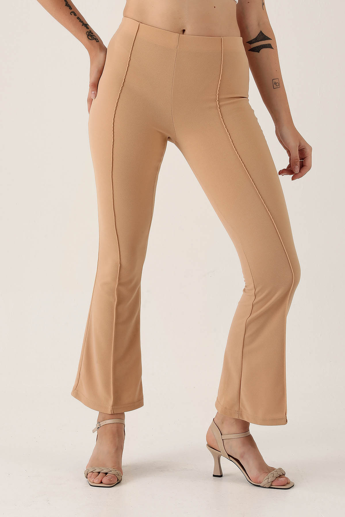 Ön Çima Detaylı İspanyol Bayan Pantolon - 2118 Bej - 3