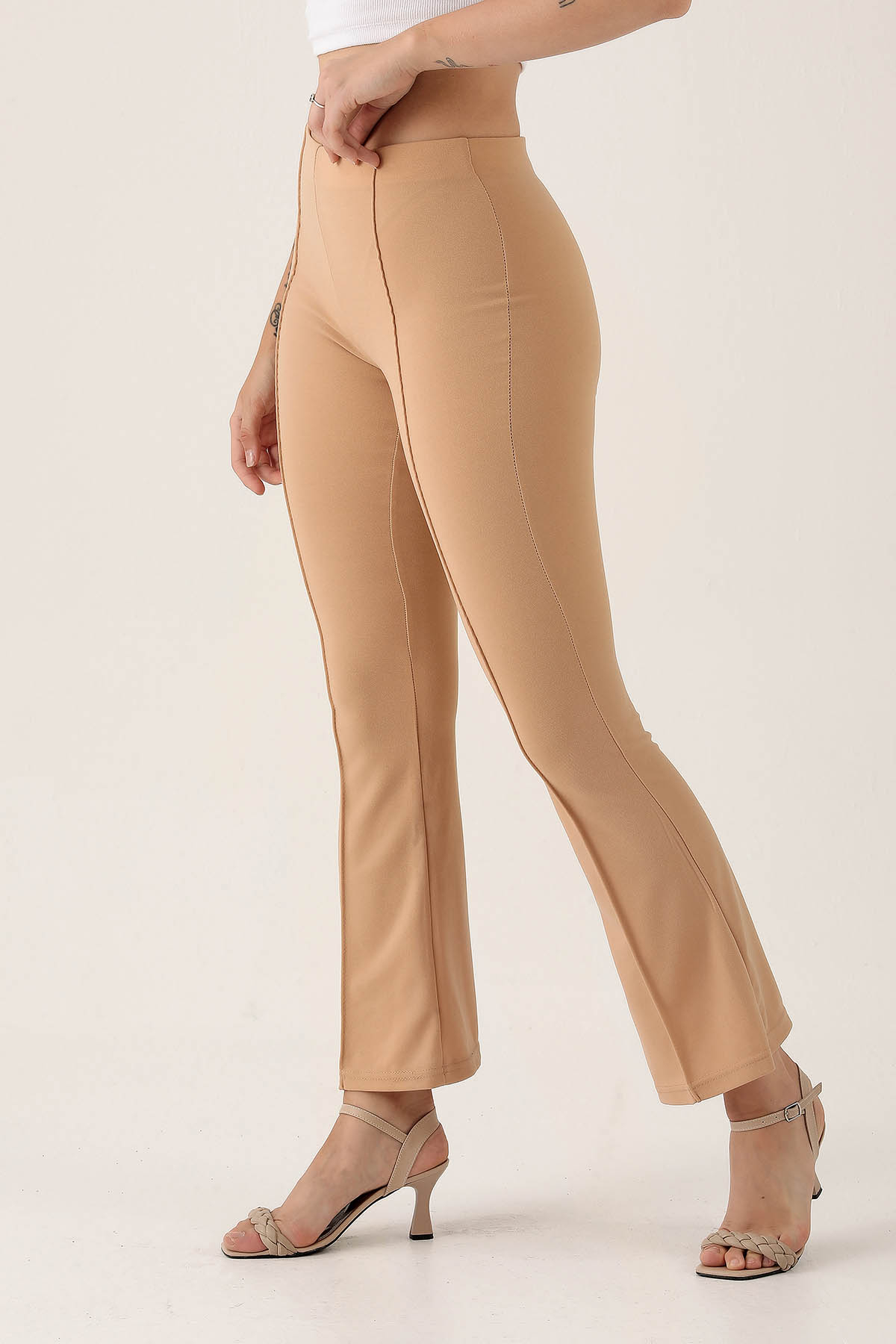Ön Çima Detaylı İspanyol Bayan Pantolon - 2118 Bej - 4