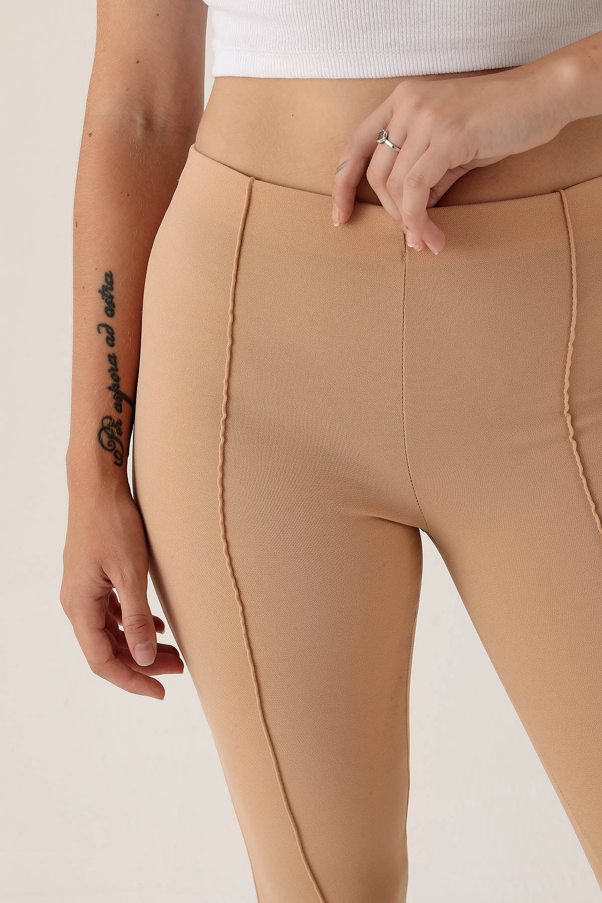 Ön Çima Detaylı İspanyol Bayan Pantolon - 2118 Bej - 6