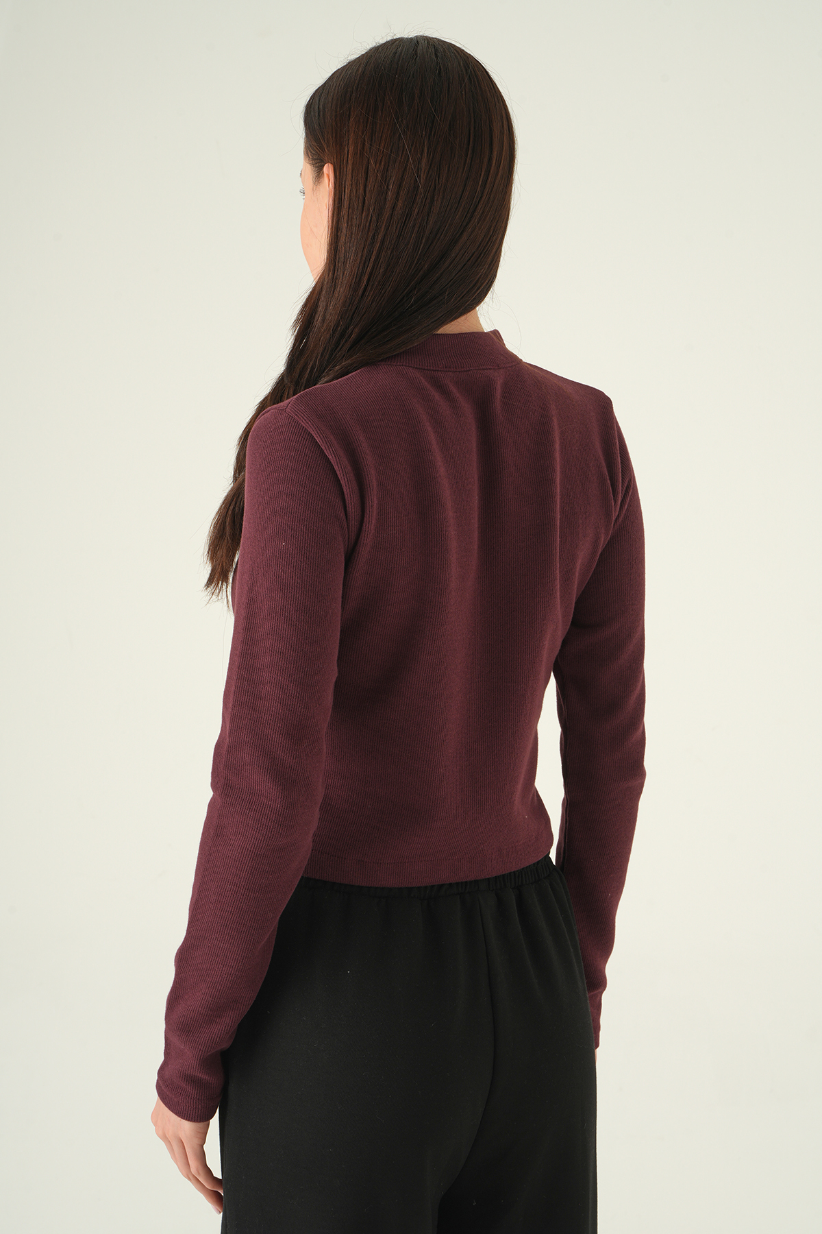 Ön Fermuarlı Kısa Hırka Mürdüm 3080A - 4