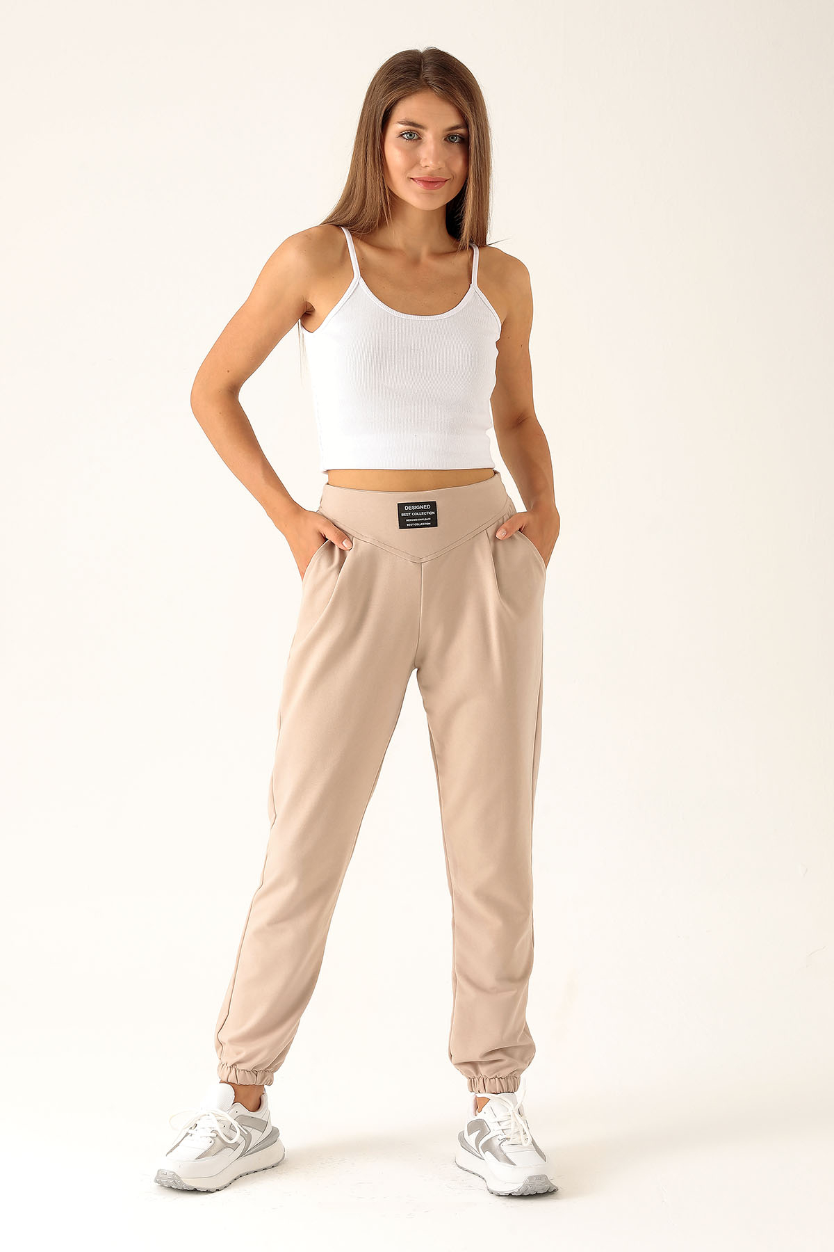 Önü Arma Detay Eşofman - 23374 Bej - 1