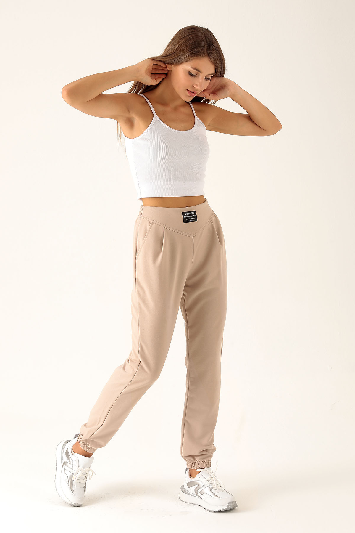 Önü Arma Detay Eşofman - 23374 Bej - 2