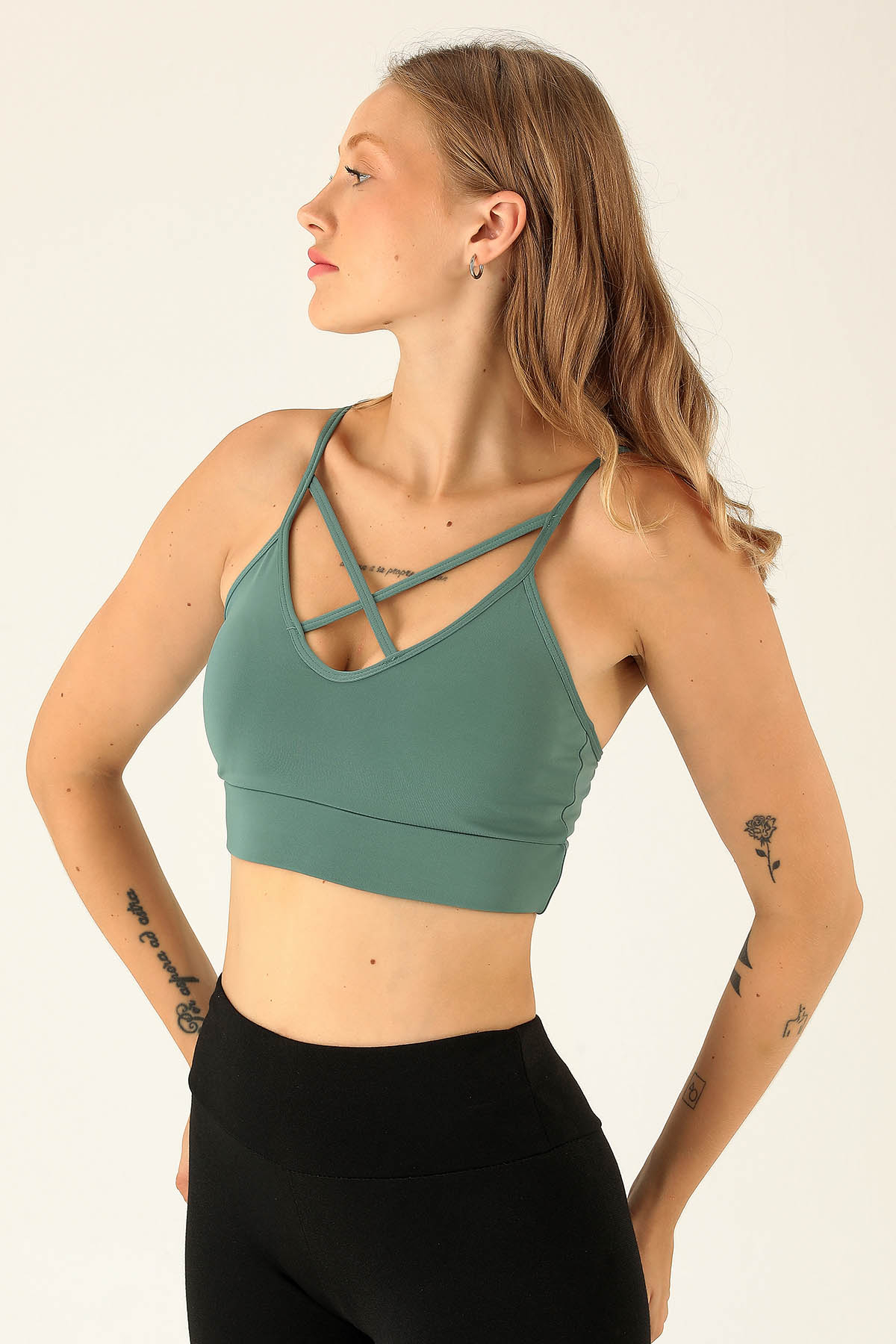 Önü Çapraz Askılı Büstiyer - 9022-1 Çağla Yeşili - 2