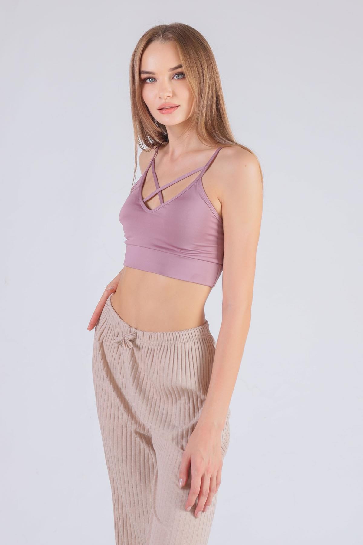 Önü Çapraz Askılı Büstiyer - 9022-1 Gül Kurusu 