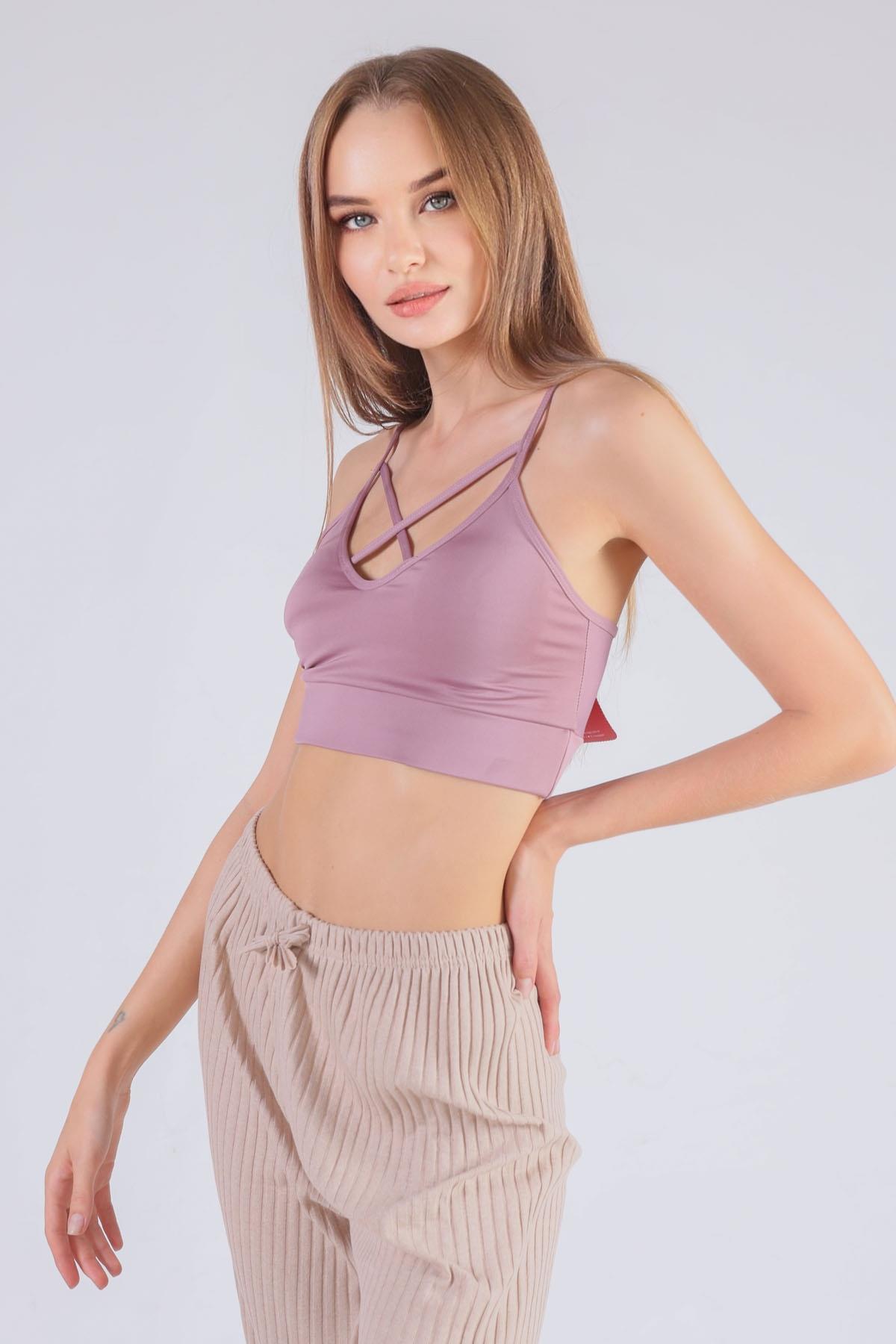 Önü Çapraz Askılı Büstiyer - 9022-1 Gül Kurusu - 2