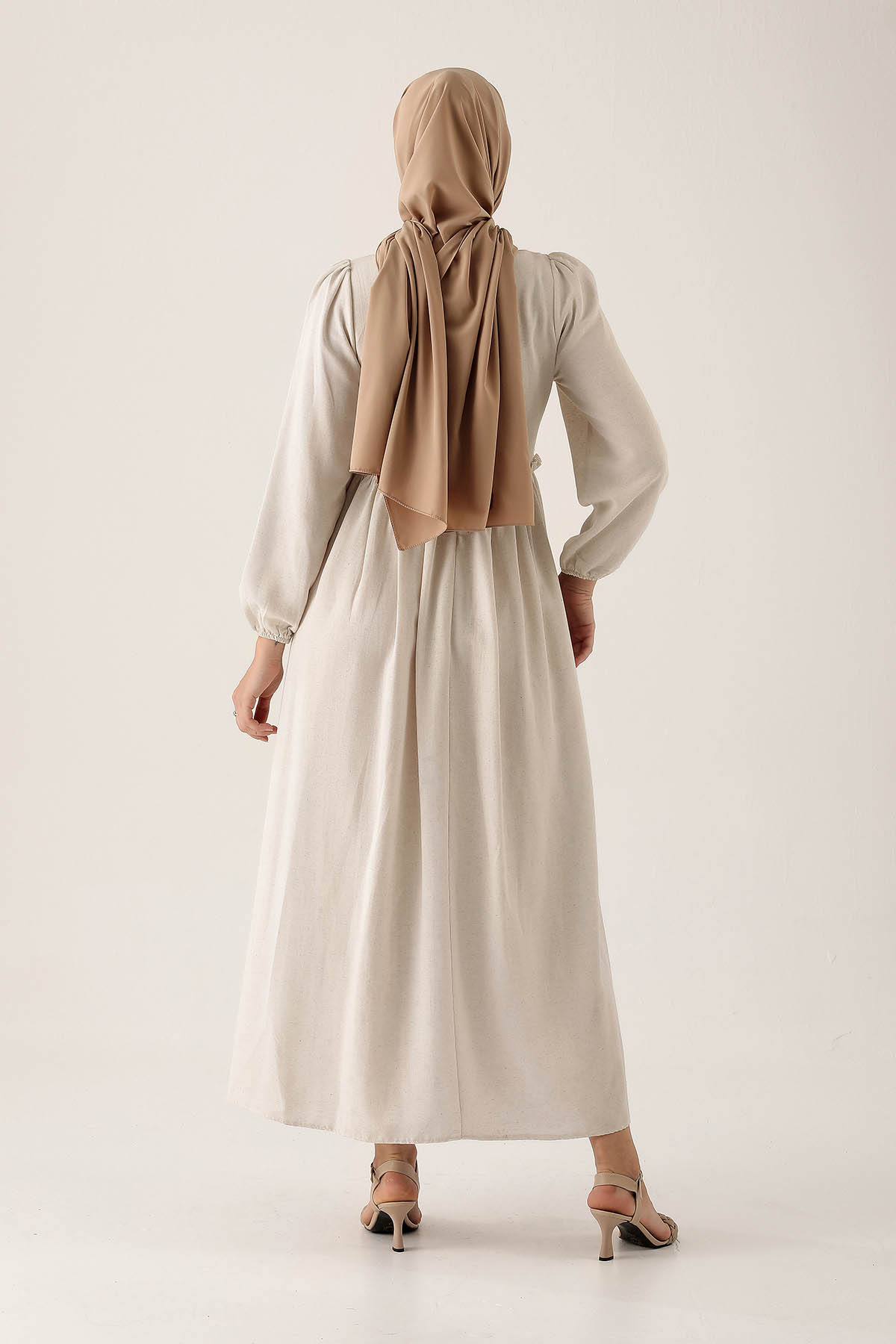 Önü Dantel Detaylı Elbise - 6693A Natural - 5