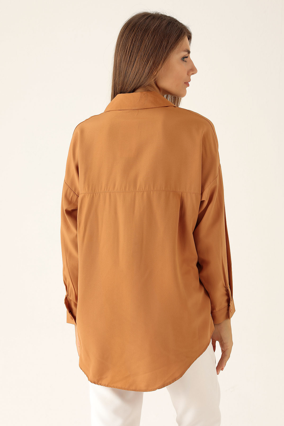 Bisküvi Çift Cepli Oversize Uzun Basic Gömlek TCR 6256A - 3