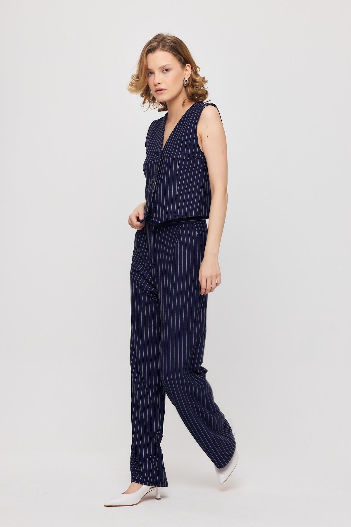 Önü Düğmeli Çizgili Yelek Pantolon Takım - 6622A Laci - 7