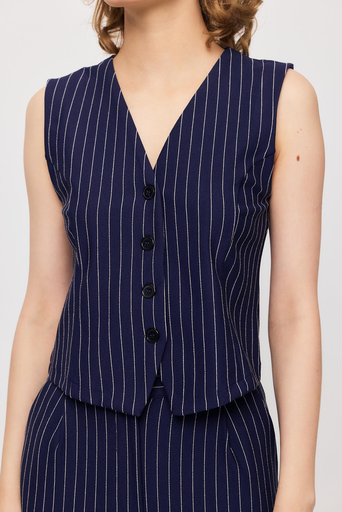 Önü Düğmeli Çizgili Yelek Pantolon Takım - 6622A Laci - 4