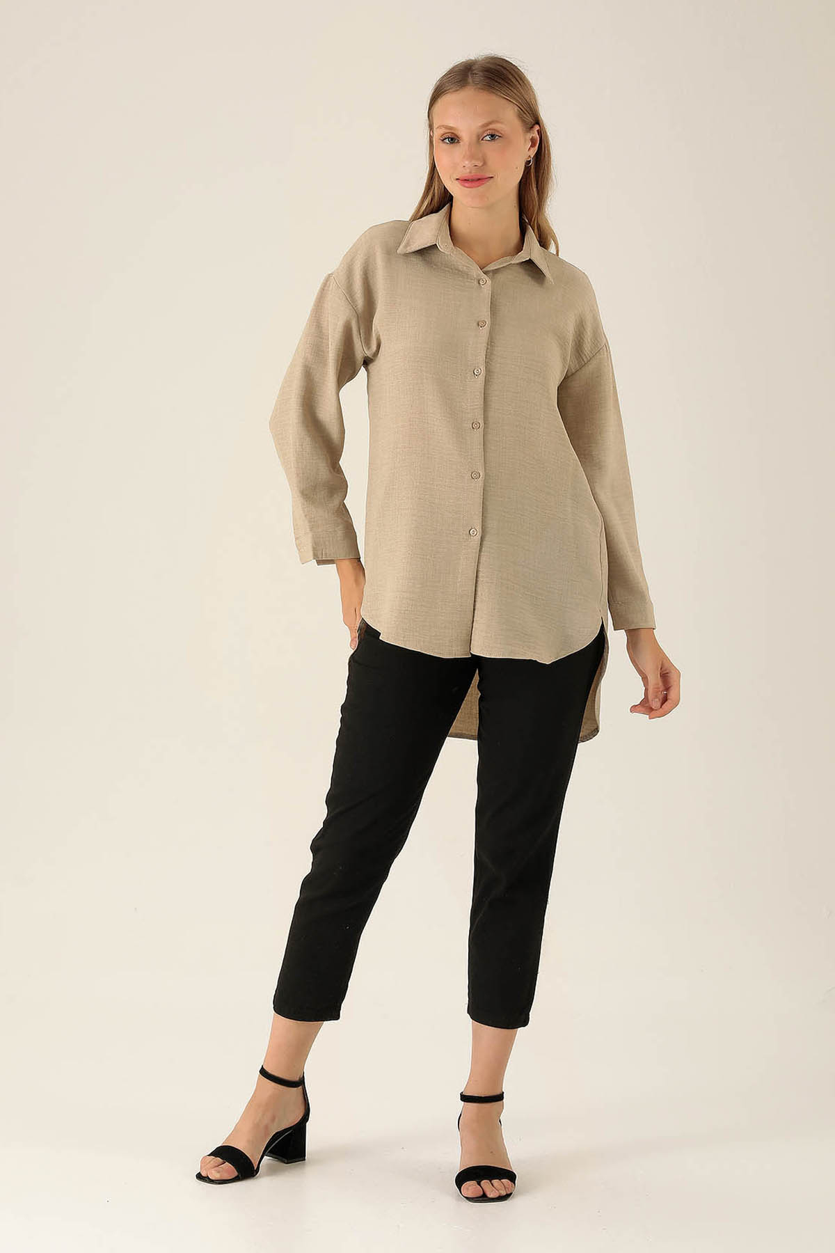 Önü Düğmeli Tunik - 6803A Bej - 3