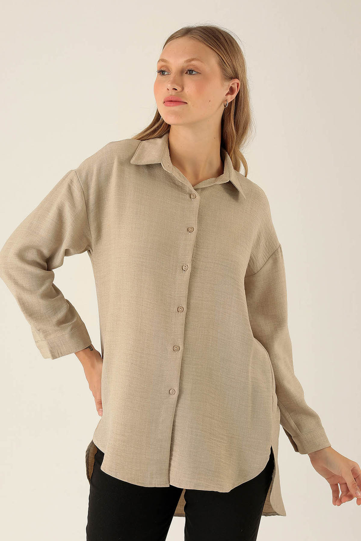 Önü Düğmeli Tunik - 6803A Bej - 2
