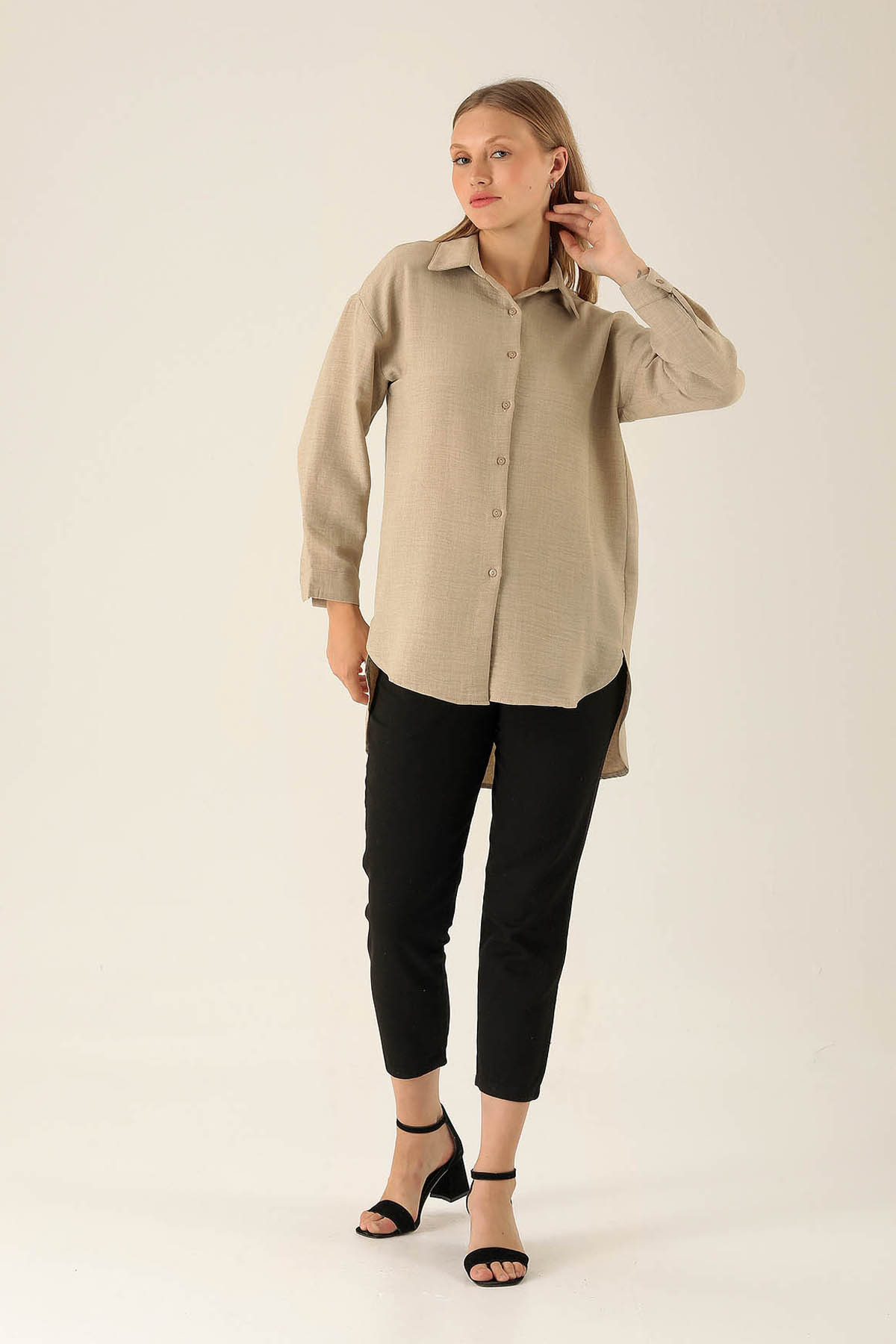 Önü Düğmeli Tunik - 6803A Bej - 4
