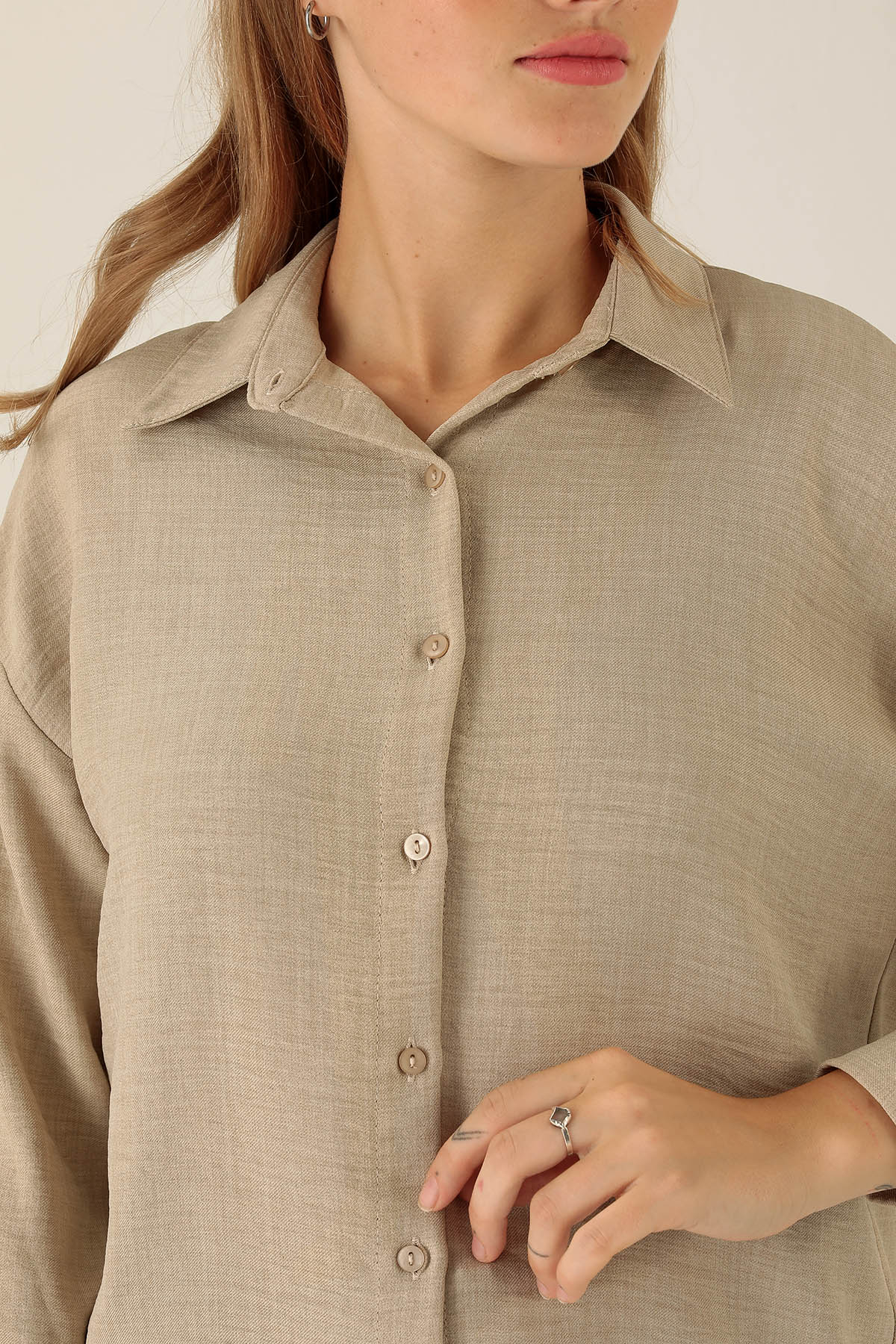 Önü Düğmeli Tunik - 6803A Bej - 6