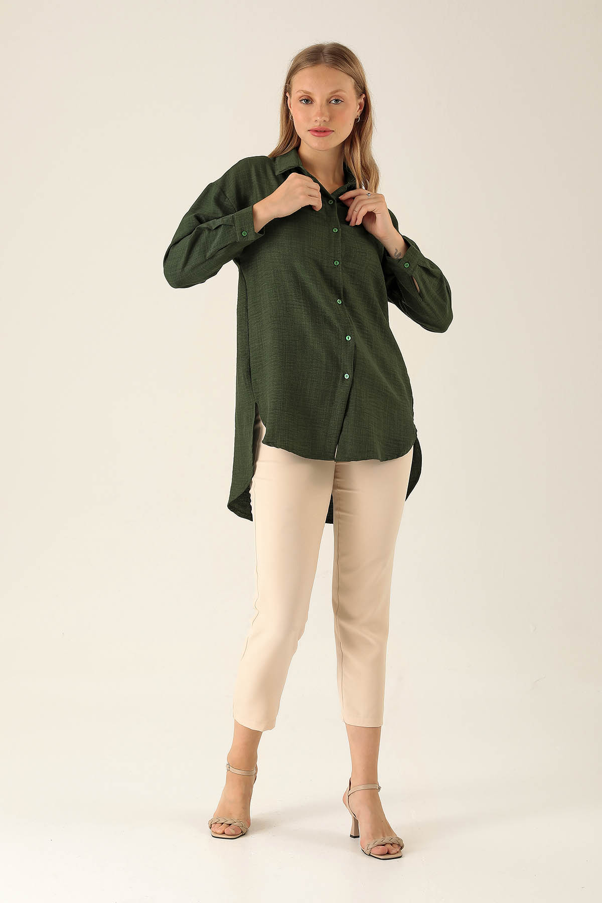 Önü Düğmeli Tunik - 6803A Haki - 4