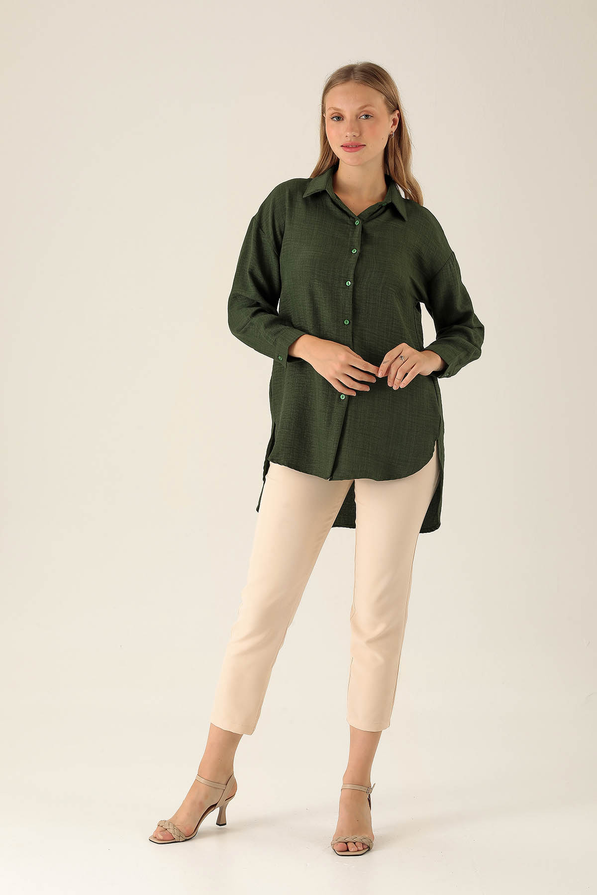 Önü Düğmeli Tunik - 6803A Haki - 3
