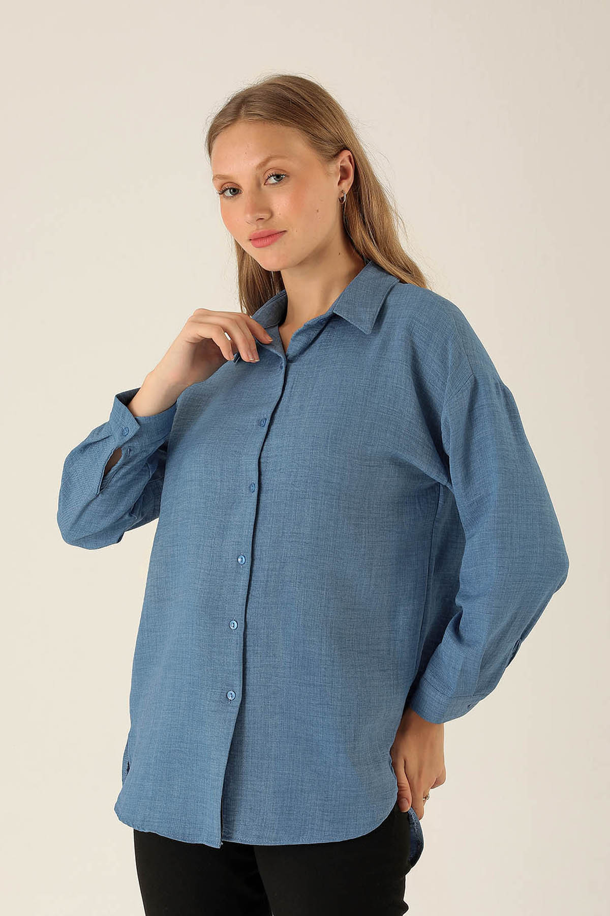 Önü Düğmeli Tunik - 6803A İndigo - 1