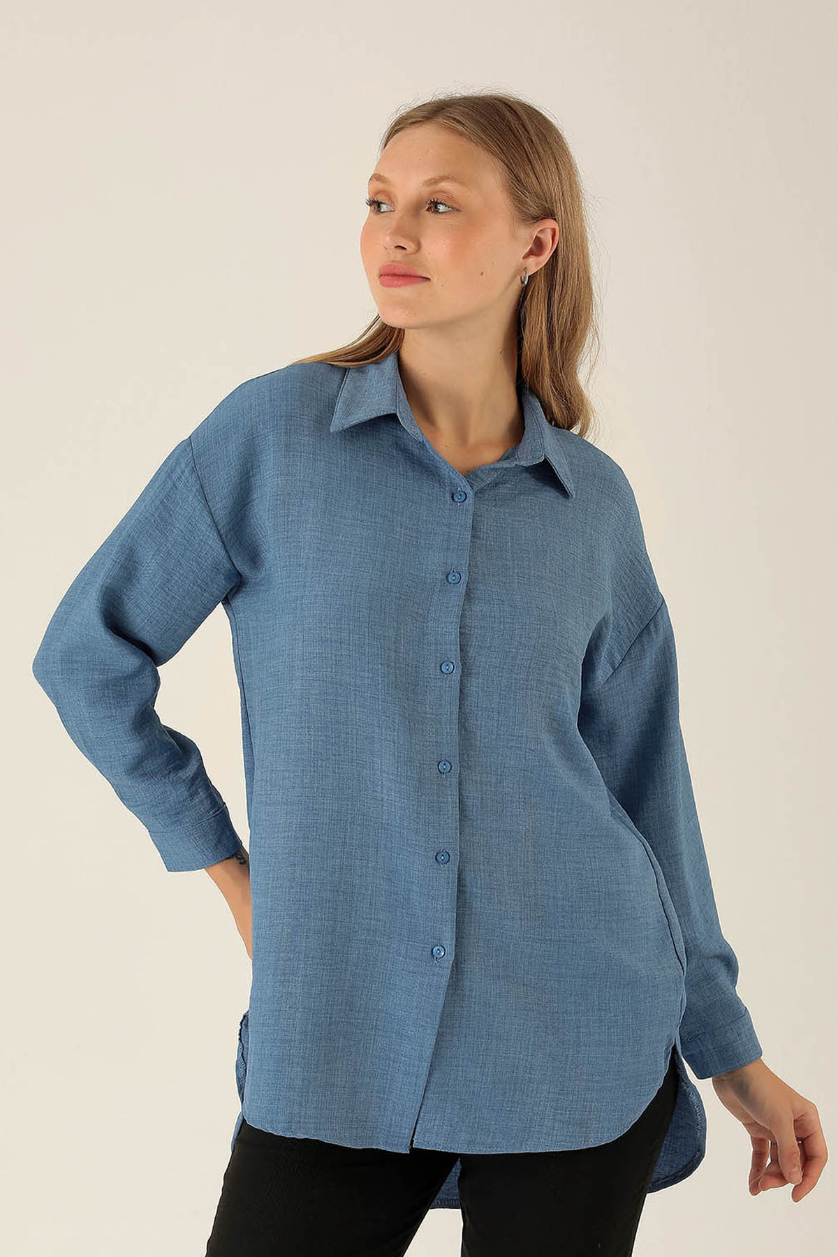 Önü Düğmeli Tunik - 6803A İndigo - 2