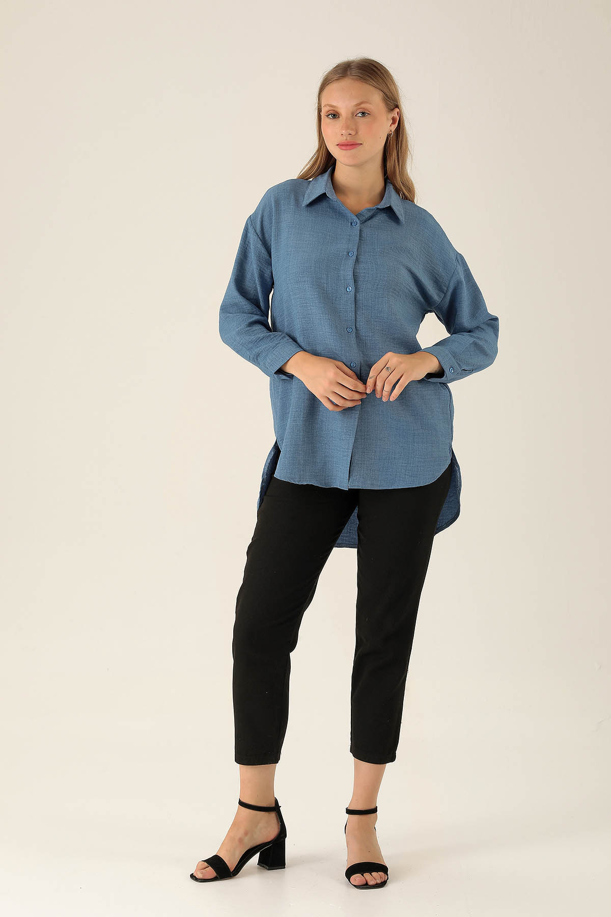 Önü Düğmeli Tunik - 6803A İndigo - 3
