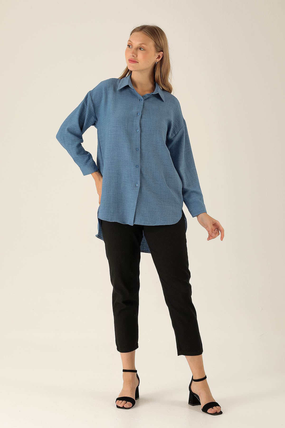 Önü Düğmeli Tunik - 6803A İndigo - 4