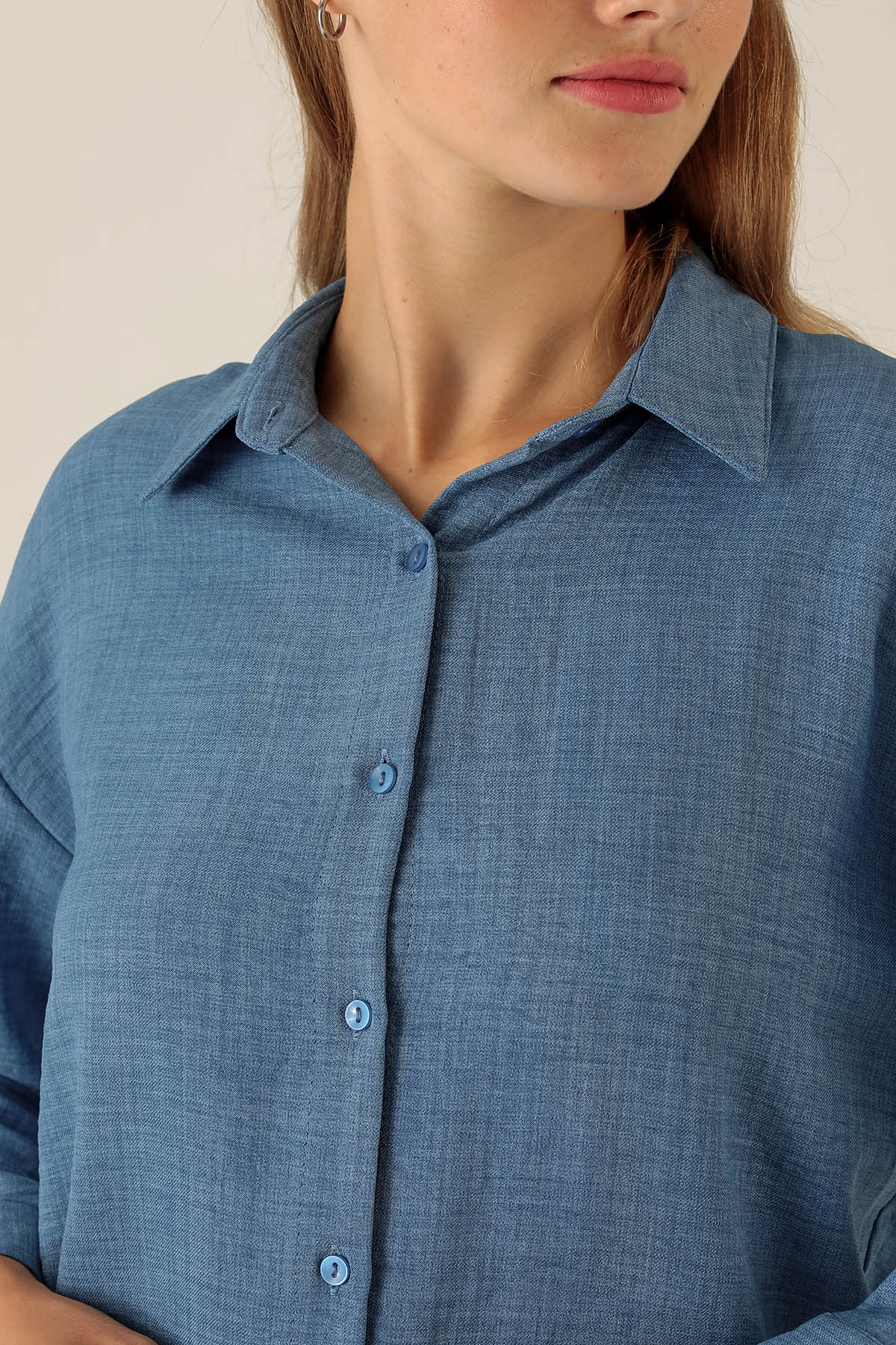 Önü Düğmeli Tunik - 6803A İndigo - 6