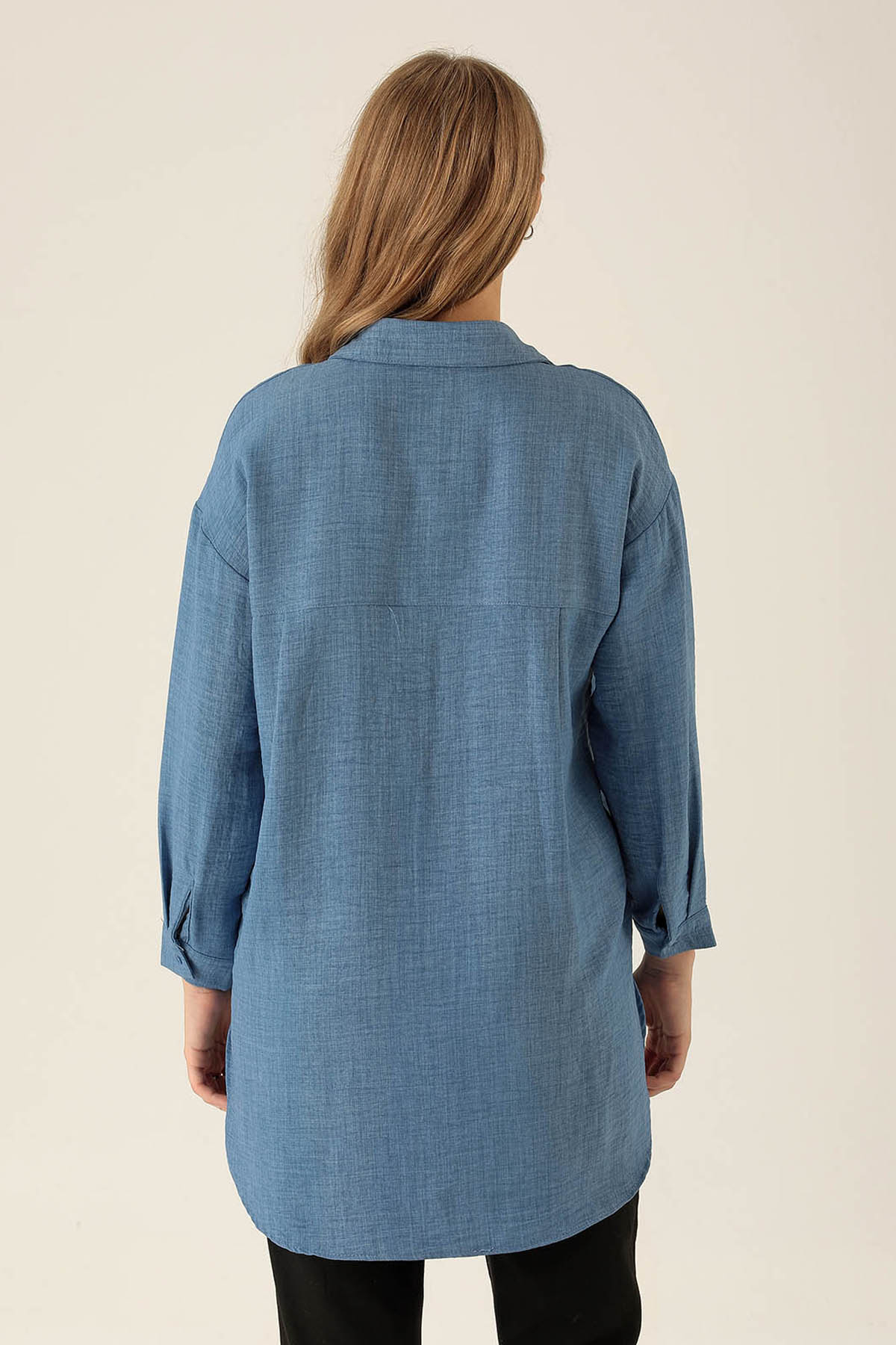 Önü Düğmeli Tunik - 6803A İndigo - 5