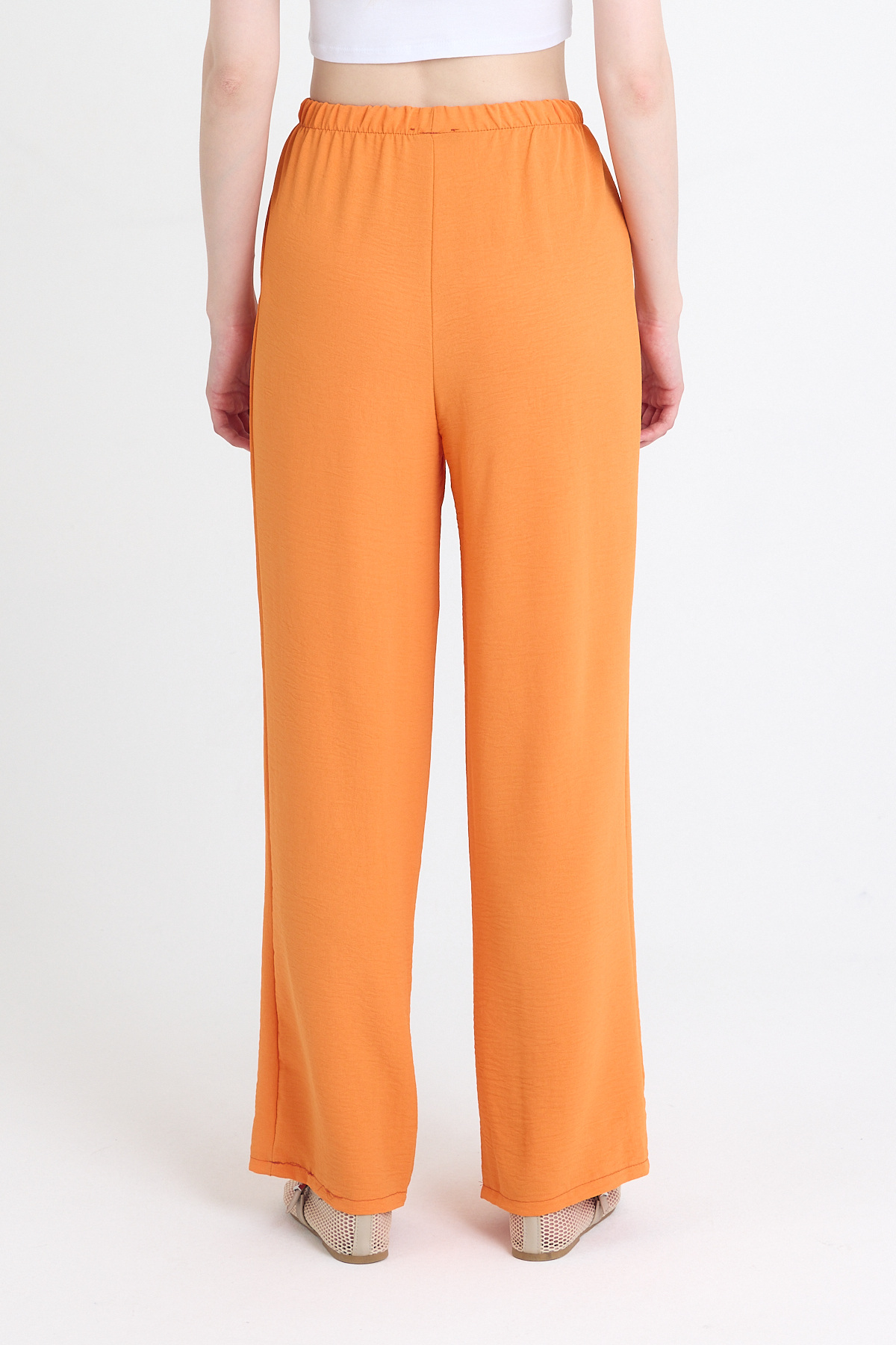 Orange Beli Lastikli Bol Paça Dokuma Pantolon 4284-1 - 5