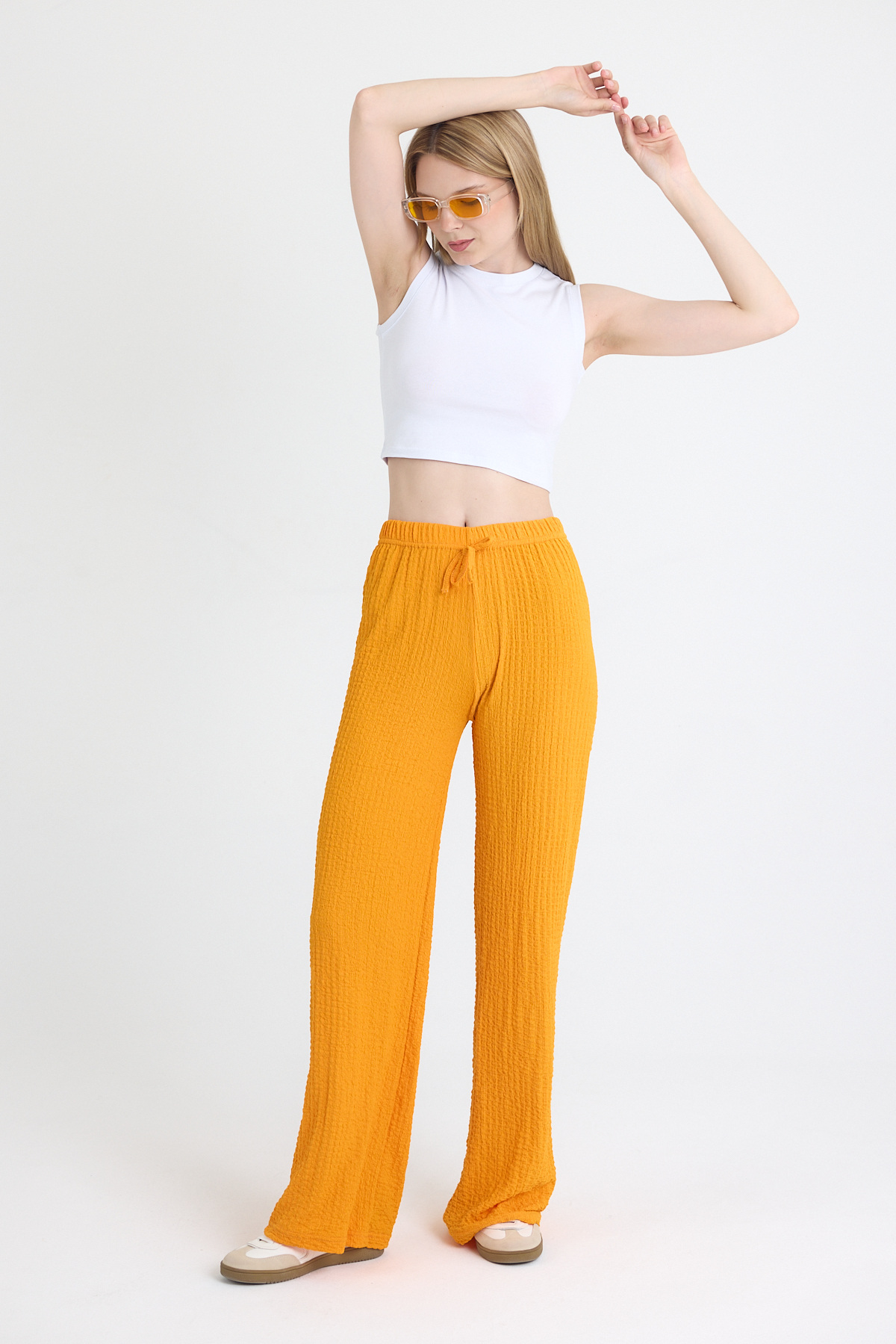 Orange Geniş Paça Dökümlü Bürümcük Kumaş Pantolon 326 - 1