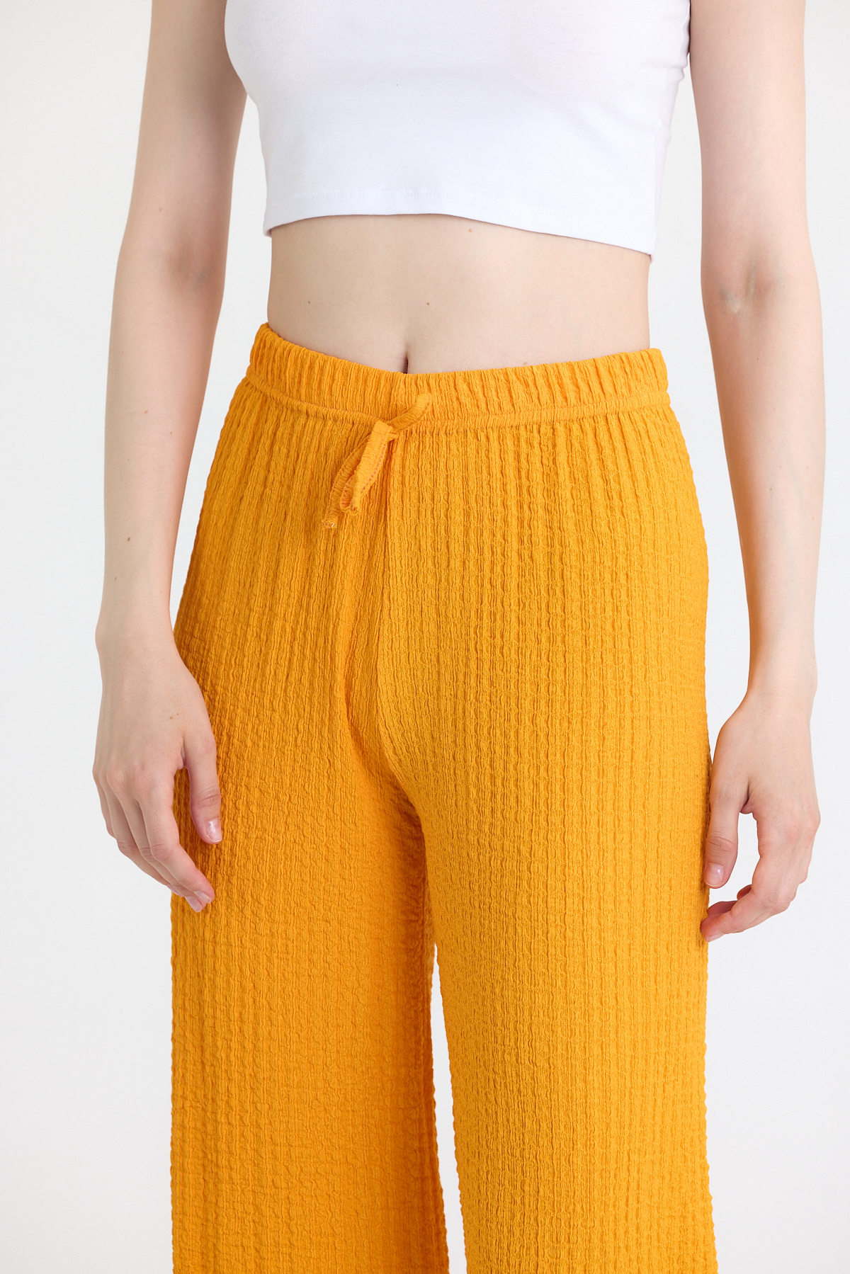 Orange Geniş Paça Dökümlü Bürümcük Kumaş Pantolon 326 - 4