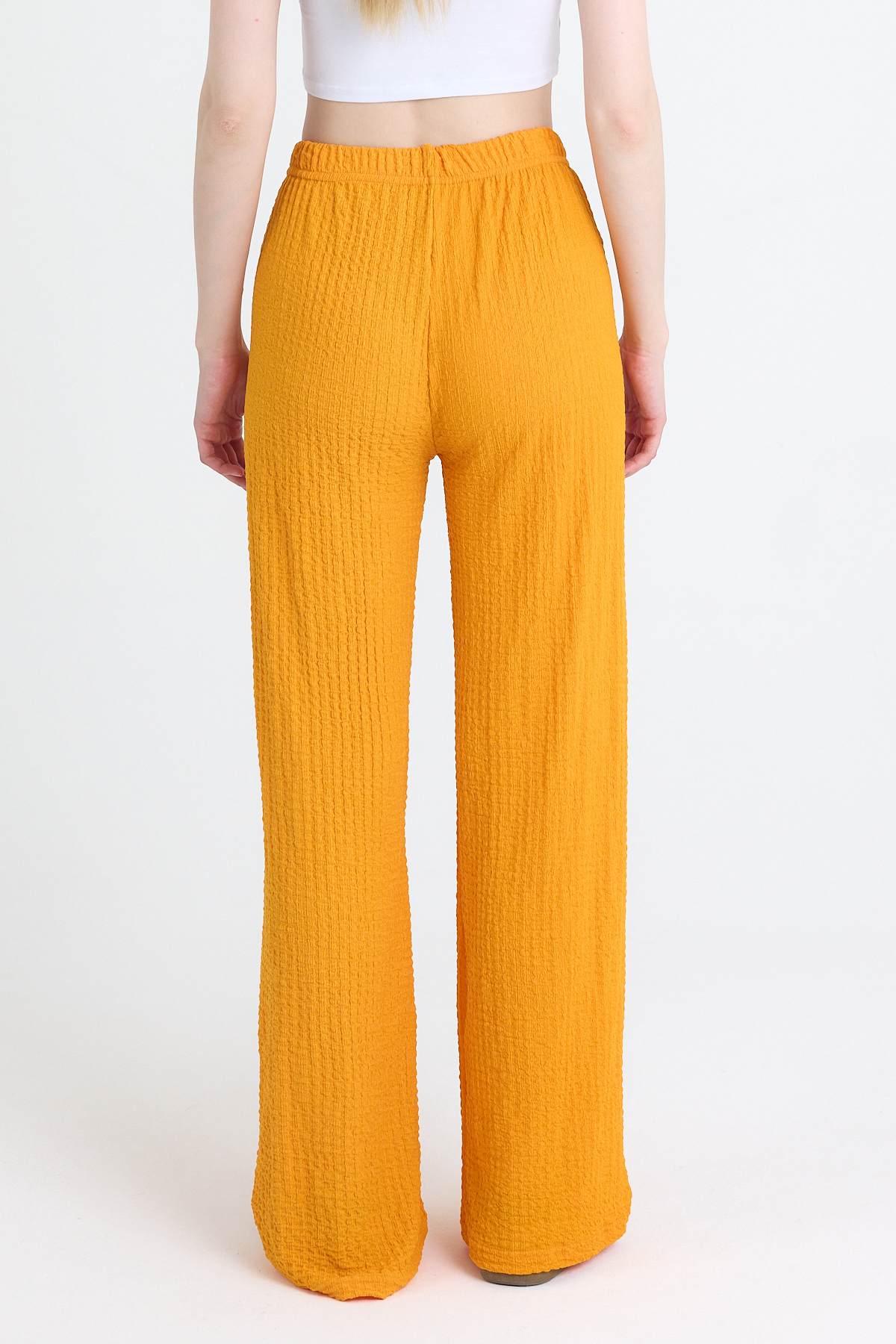 Orange Geniş Paça Dökümlü Bürümcük Kumaş Pantolon 326 - 5