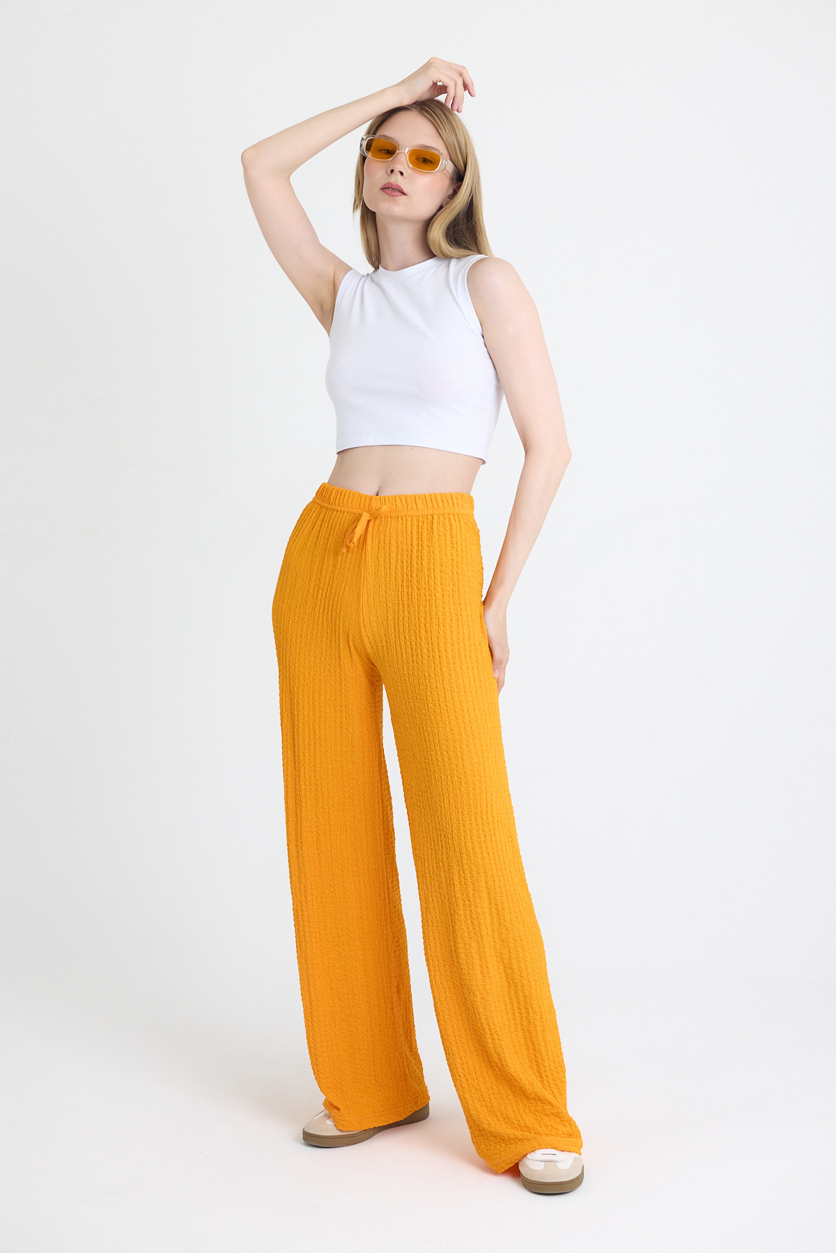 Orange Geniş Paça Dökümlü Bürümcük Kumaş Pantolon 326 - 6