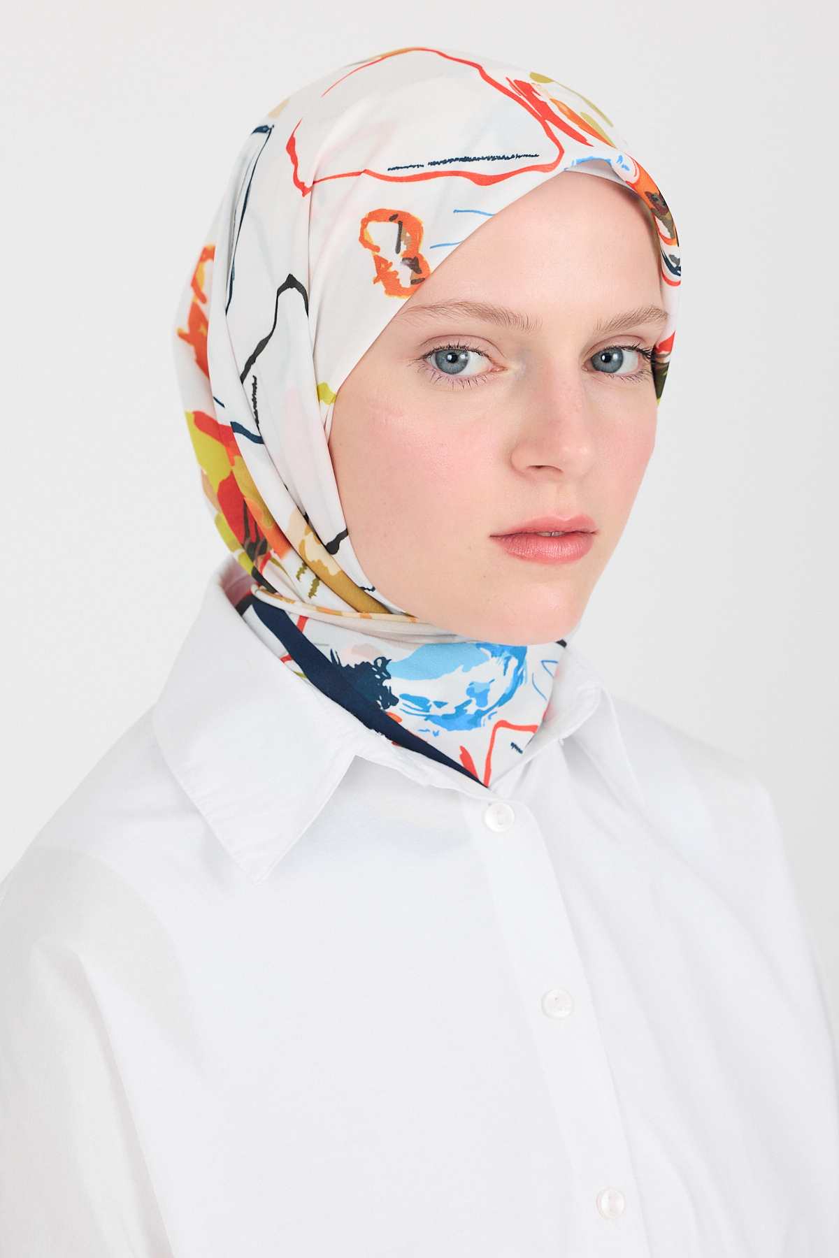 Orange Menekşe Desenli Eşarp 5693 - 2