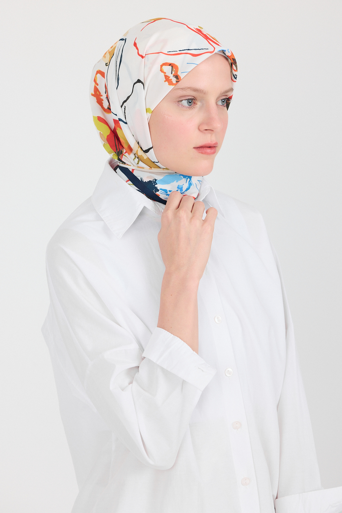 Orange Menekşe Desenli Eşarp 5693 - 5