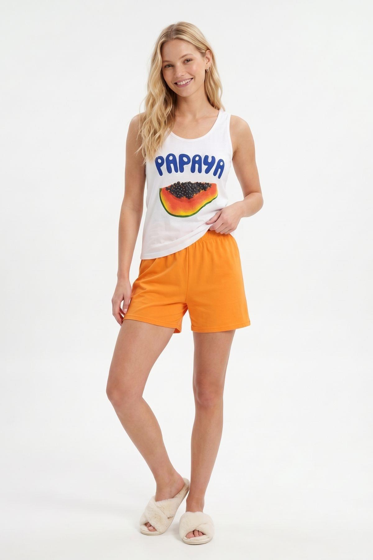 Şortlu Pijama Takımı Papaya Desenli 0417 Orange - 1