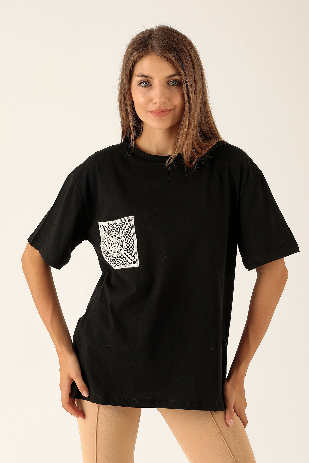 Örgü Cep Tişört - 9427 Siyah 